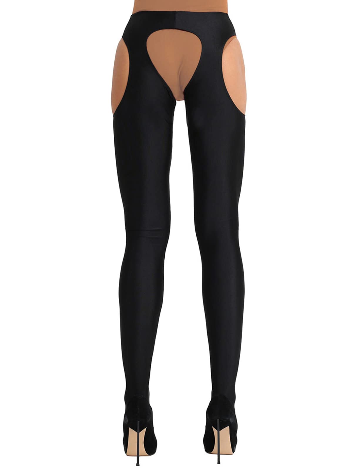 Sexy Crotchless Leggings for Women - Opaque Suspender Trousers & Thigh High Stockings Set | Perfect for Lingerie, Role Play & Intimate Occasions