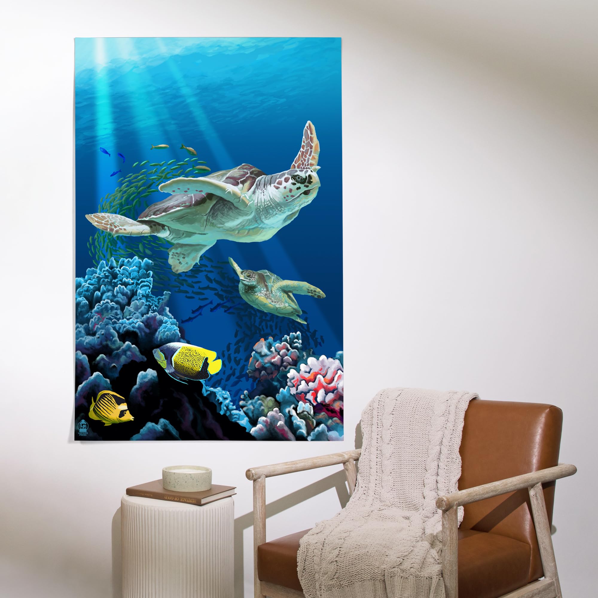 Lantern Press 36x54 Inch Giclee Art Print - Sea Turtle Swimming Underwater Ocean Wall Decor - Perfect for Beach House, Living Room & Coastal Themed Home Decor