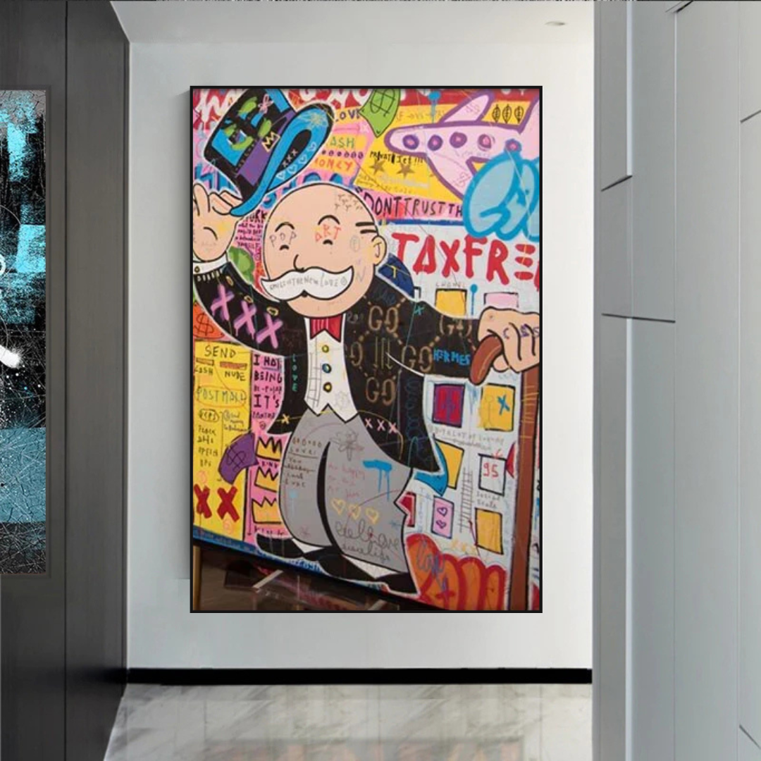 Alec Monopoly Canvas Wall Art Decor - Modern Pop Art Painting for Home & Office - Perfect for Living Room, Bedroom, and Office Wall Decor
