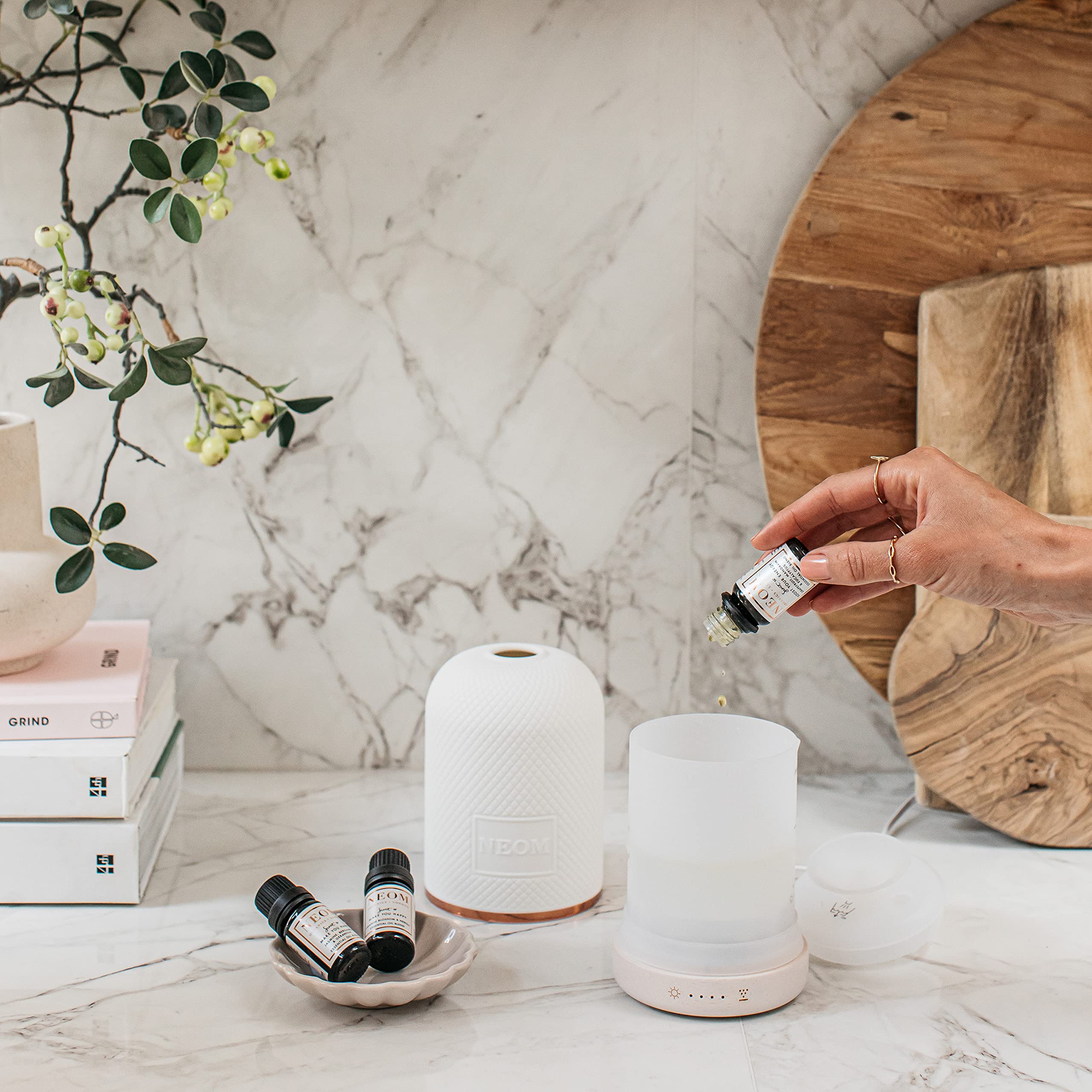 NEOM Premium Essential Oil Diffuser for Home & Office - Ceramic Aromatherapy Diffuser with LED Light, Timer & Auto Shut-Off - Perfect for Bedroom, Yoga, Spa & Medium Spaces - Plug in Ultrasonic Diffuser for Relaxation & Stress Relief