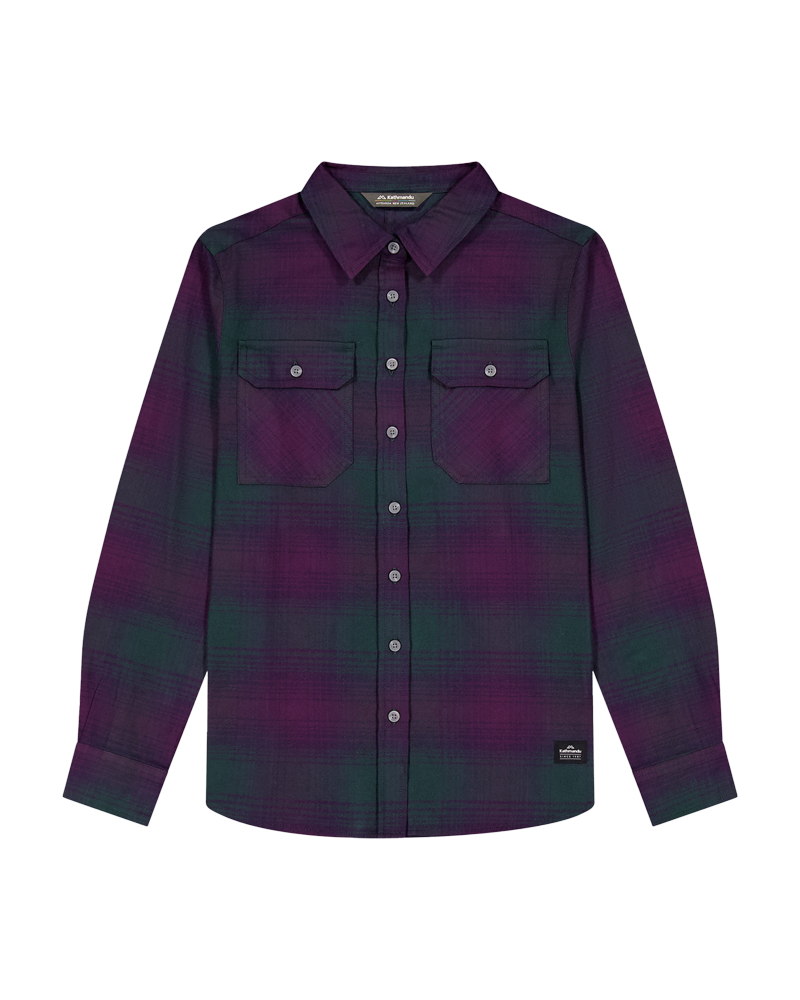 Women's Carrillon HF Long Sleeve Shirt - Shadow Plaid Deep Forest Flannel Button Down Top for Casual Wear & Outdoor Activities