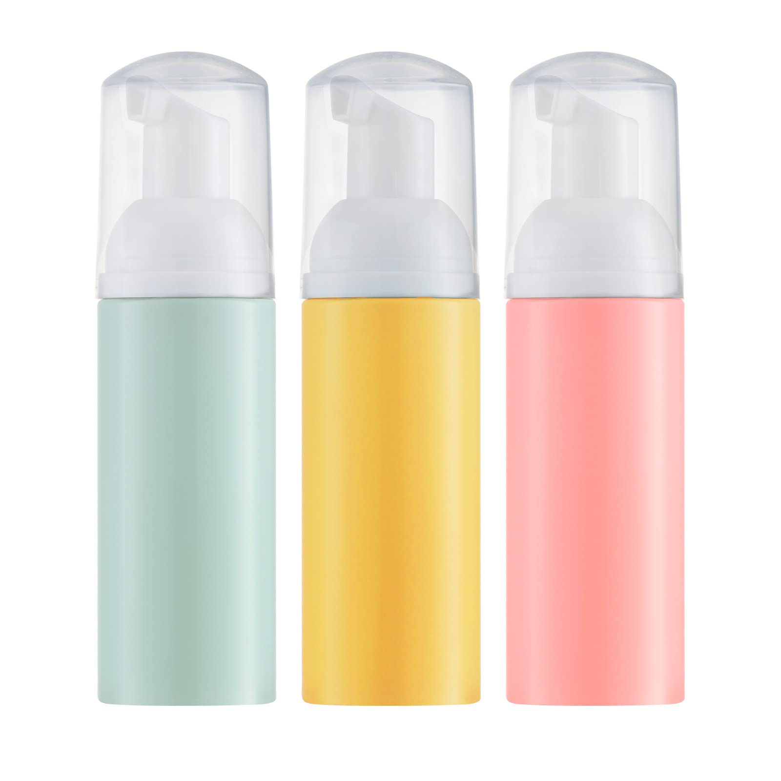 Tekson 3-Pack Empty 2 oz Foam Soap Bottles with Pump - Travel Foaming Lash Shampoo & Cleanser Dispenser (Yellow, Green, Pink) - Perfect for Travel, Bathroom, Salon & Home Use