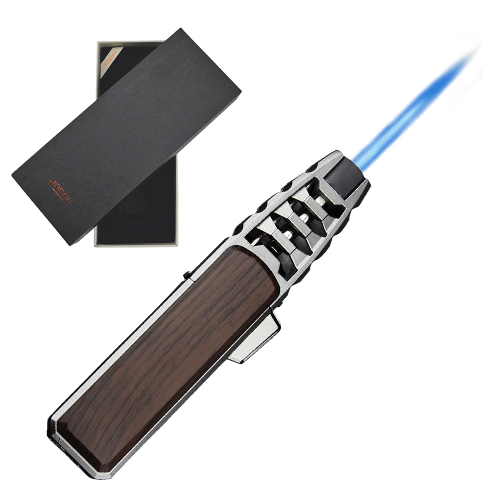 DOUBFIVSY Jet Torch Butane Lighter - Windproof Refillable Adjustable Flame Lighter for Cigar, Grill, BBQ, Camping & Kitchen Use (Butane Gas Not Included) - Perfect for Outdoor Cooking, Candle Lighting & Survival Gear (Brown)