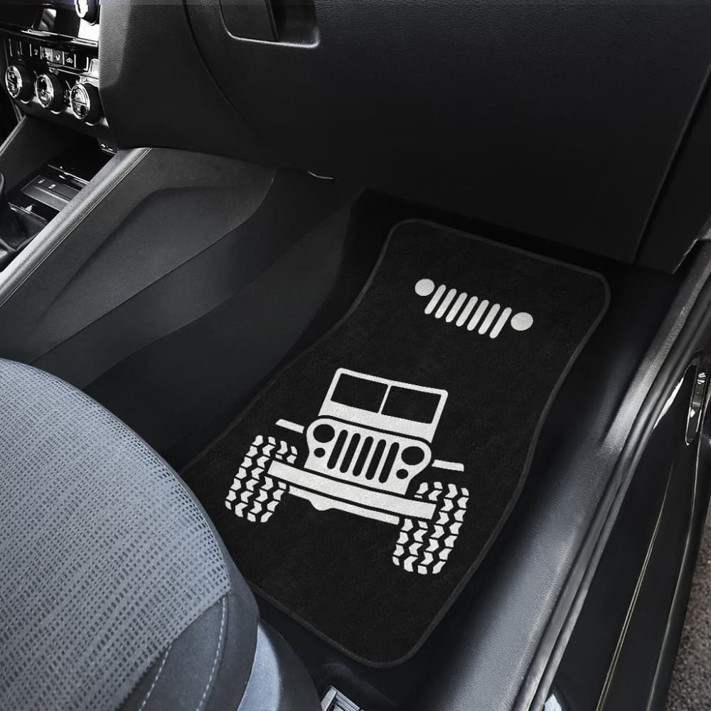 Custom Black & White Jeep Off-Road Wobble Car Floor Mats (2-Piece Set) - Durable All-Weather Protection for Wrangler, Cherokee & Grand Cherokee SUVs | Perfect for Off-Roading, Camping & Daily Driving