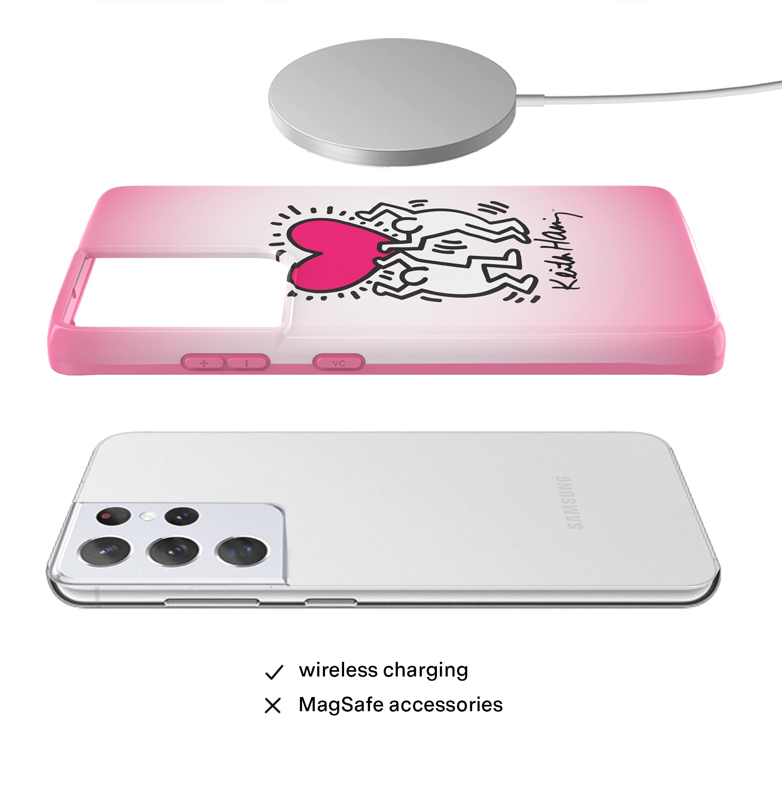 Keith Haring Pink Heart Samsung Phone Case - Trendy Artistic Protective Cover for Galaxy S21/S20/Note 20 - Perfect Gift for Art Lovers & Fashion Accessories