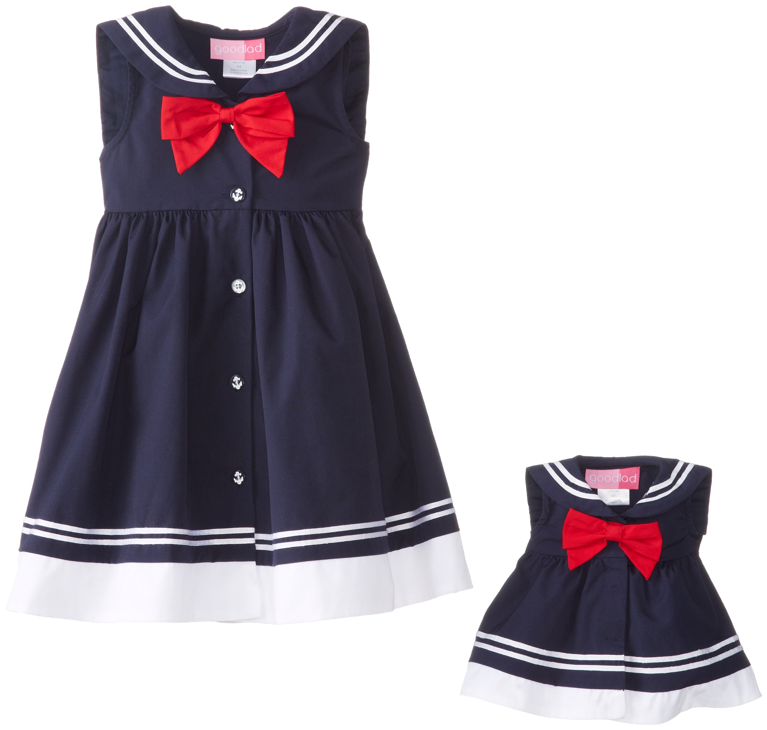 Good Lad Little Girls' Nautical Dress with Doll - Cute Sailor Outfit for Toddlers & Kids - Perfect for Birthday Parties, Photo Shoots & Playtime