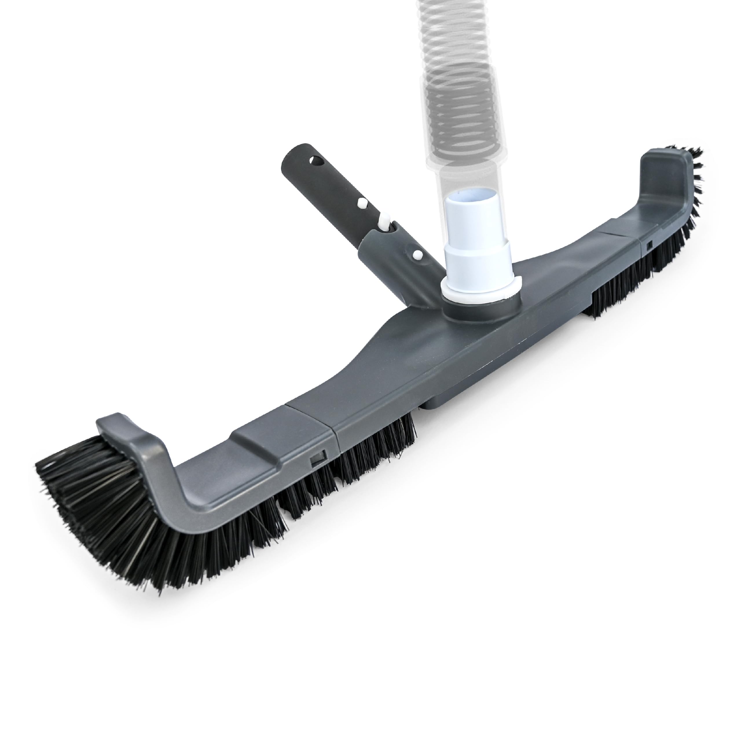 Curved Pool Brush with Vacuum Head – Heavy Duty 20-Inch 2-in-1 Cleaner for Inground & Above Ground Pools | Durable Side & Bottom Bristles with Swivel Hose Connection | Perfect for Concrete, Vinyl & Fiberglass Pool Surfaces