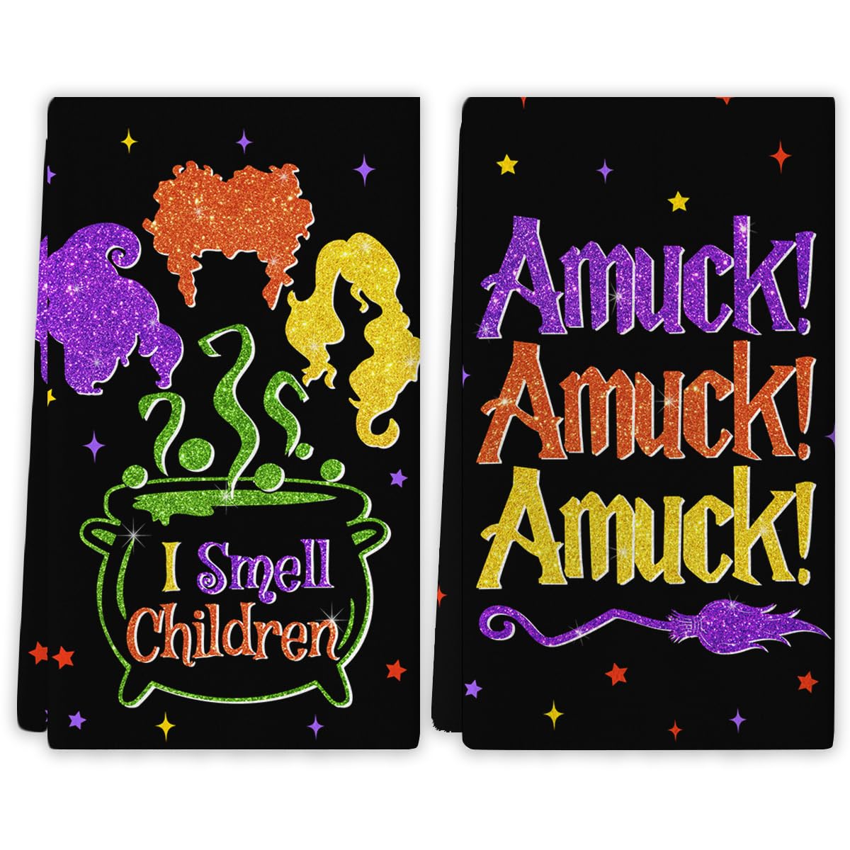 Halloween Kitchen Towels - Hocus Pocus Inspired Dish Towels with Sanderson Sisters Design | Day of The Dead & Halloween Home Decor for Parties, Kitchen, and Dining Room Decorations