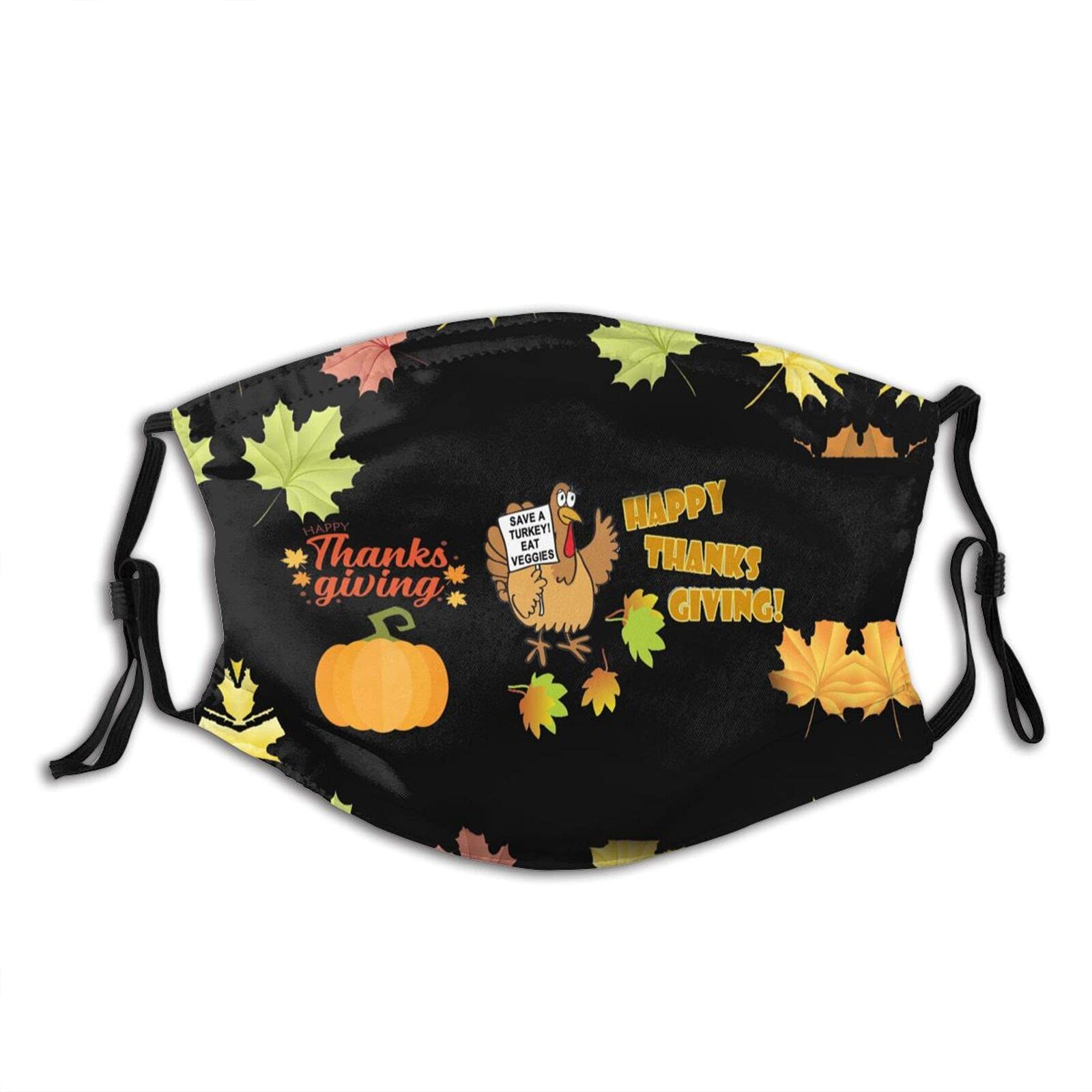 Happy Thanksgiving Turkey Face Masks - Washable Reusable with Filters for Women & Men - Perfect for Holiday Parties & Gatherings