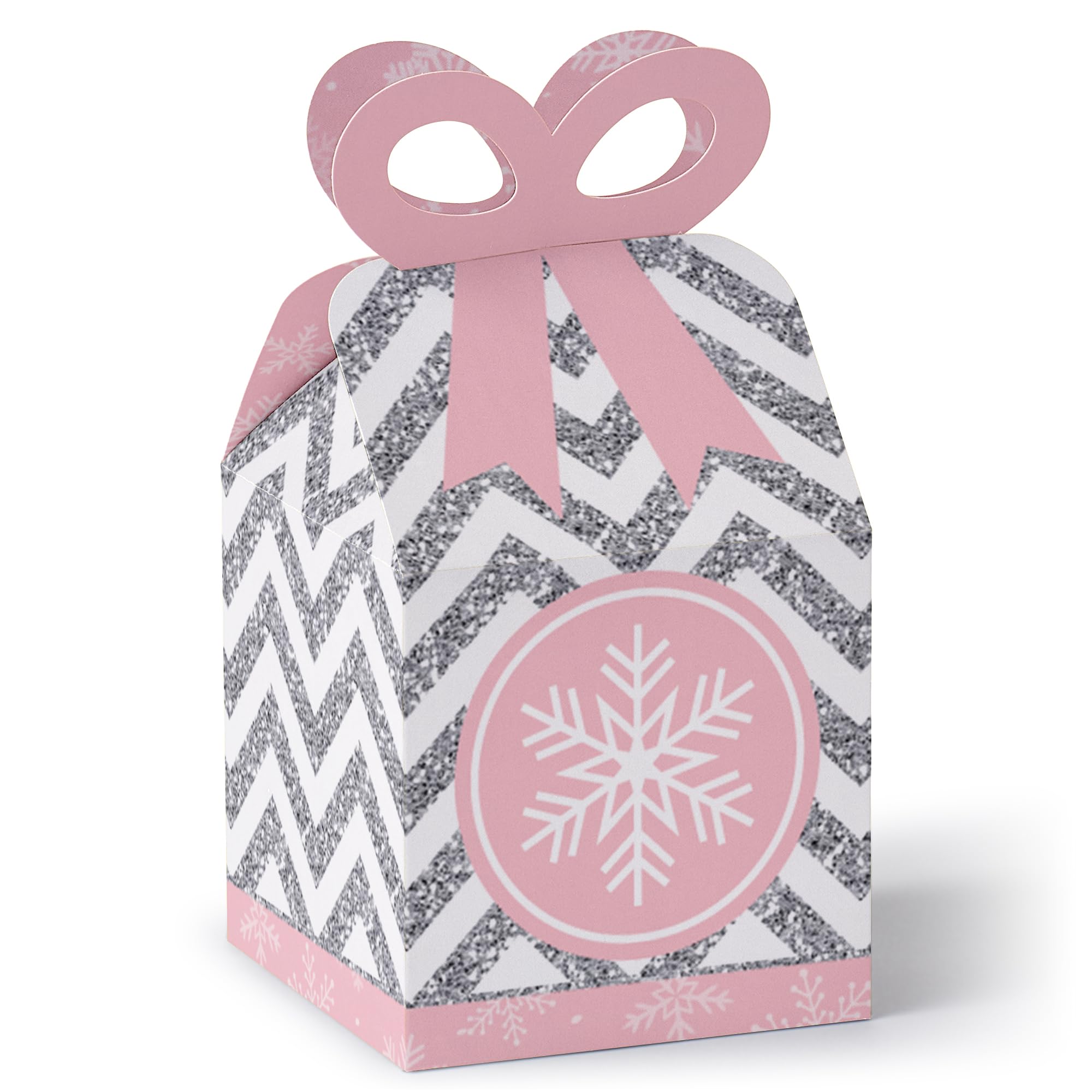 Big Dot of Happiness Pink Winter Wonderland Square Favor Gift Boxes - Set of 12 Snowflake-Themed Party Favors for Holiday, Birthday, Baby Shower & Christmas Celebrations - Perfect for Gift Wrapping, Candy Packaging & Party Decorations