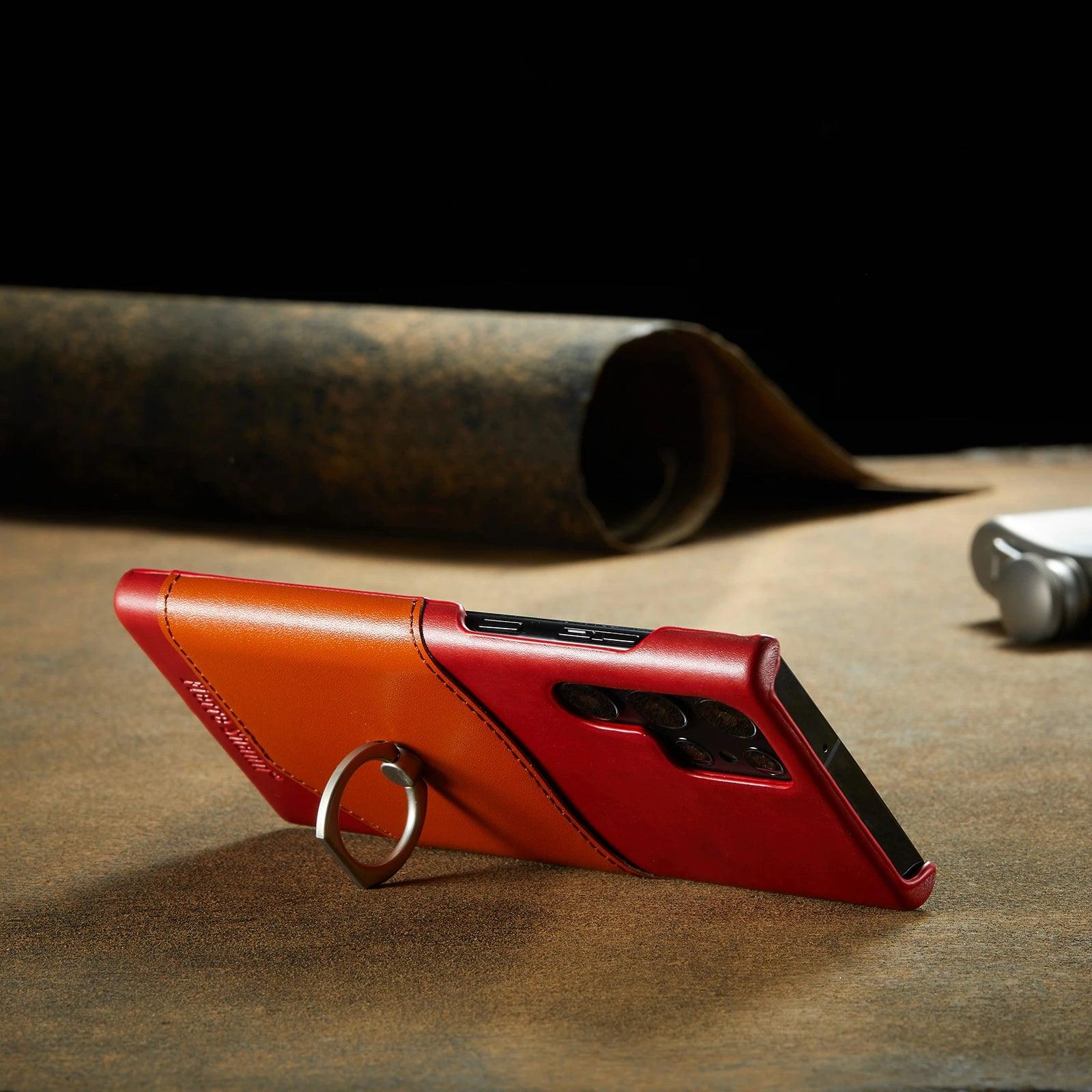 Samsung Galaxy S24 Plus Genuine Leather Phone Case with Ring Stand - Perfect for Work, Travel & Everyday Protection