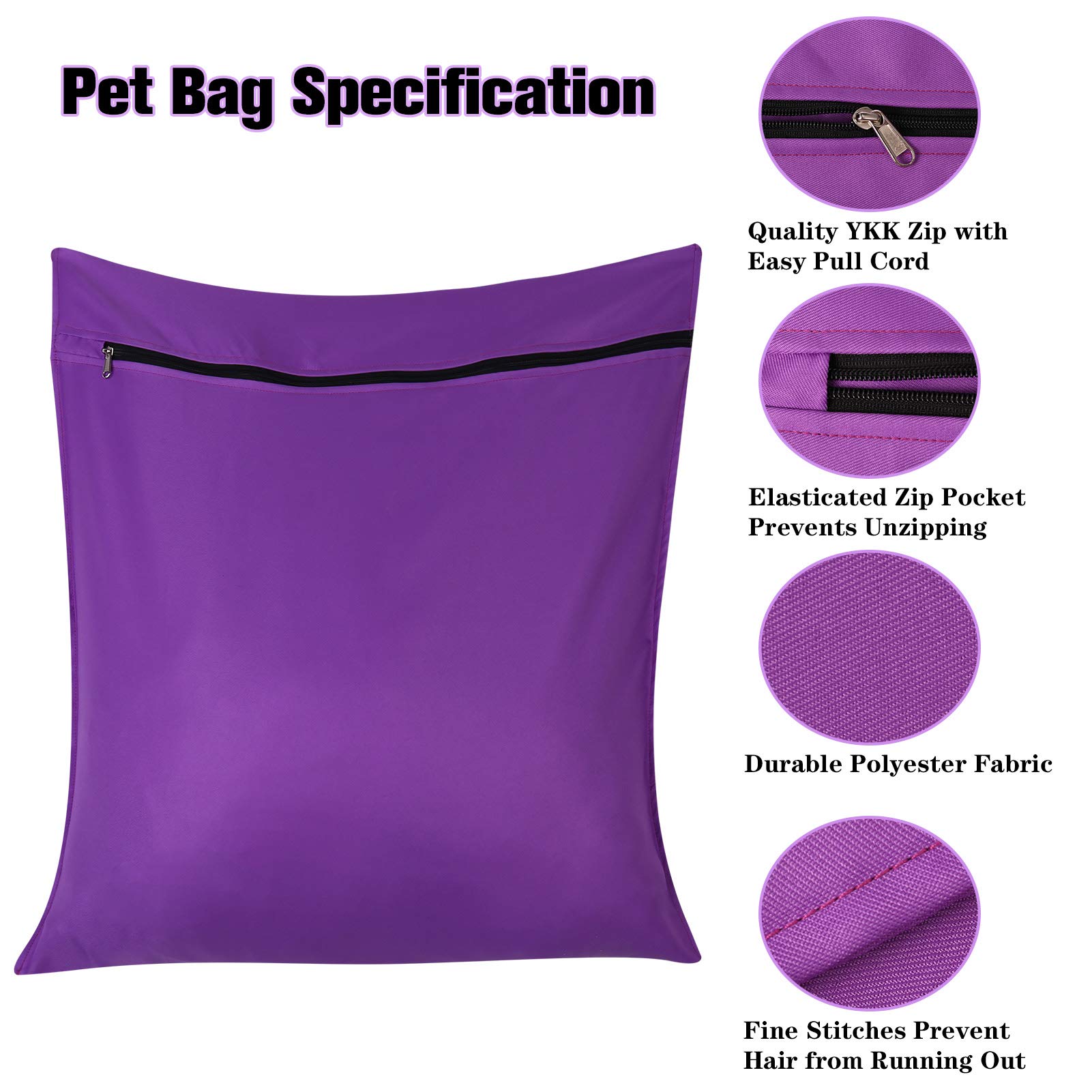 AUXSOUL Large Pet Laundry Bag for Washing Machine - Stops Pet Hair Clogs, Hair Remover for Dog, Cat & Horse - 25.8’’x27.8’’ (65x70cm) Purple - Perfect for Laundry Day & Pet Hair Control