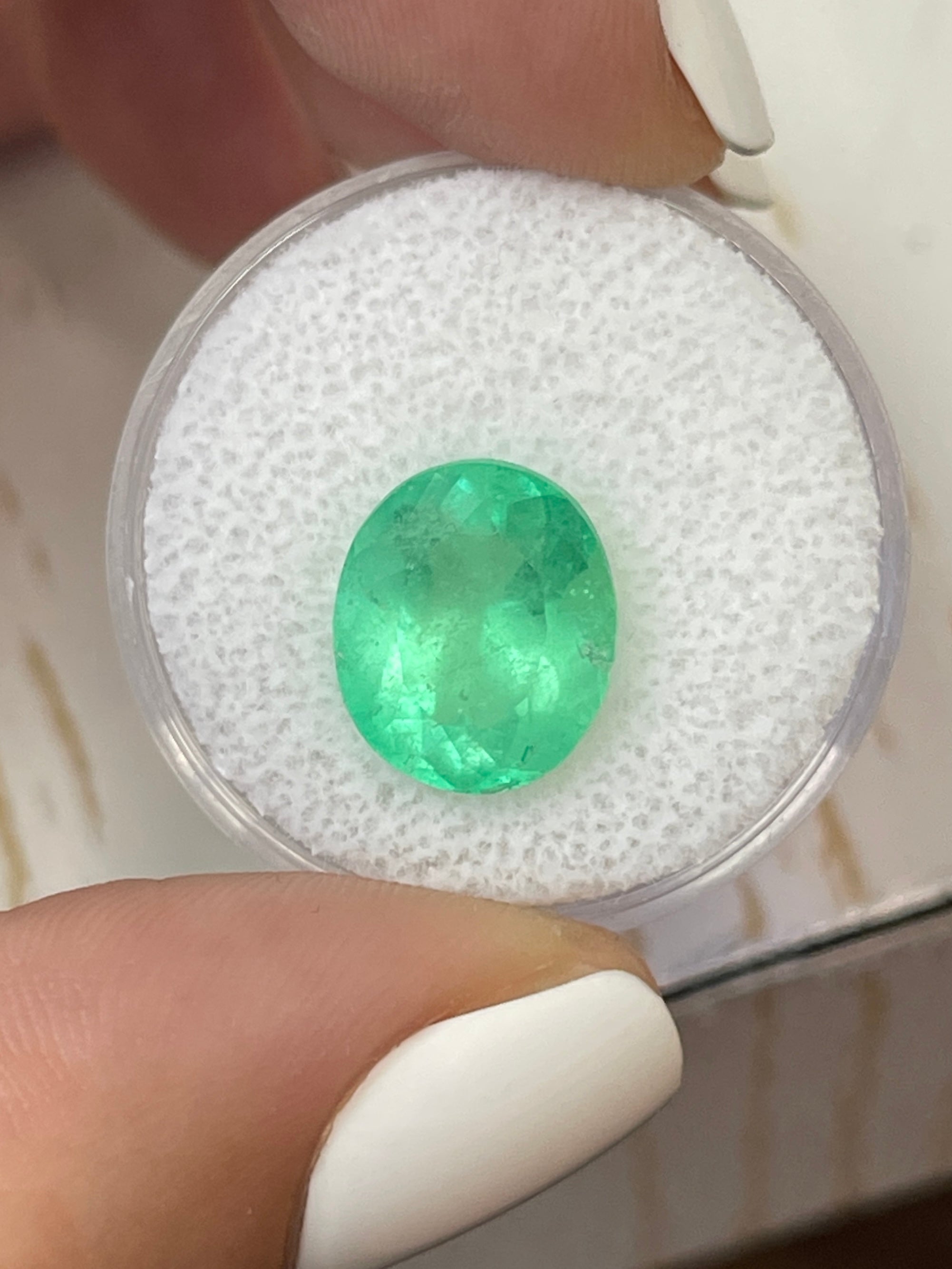 5.21 Carat 12x10mm Yellowish Green Natural Loose Colombian Emerald Oval Cut Gemstone for Jewelry Making, Engagement Rings & Luxury Collections