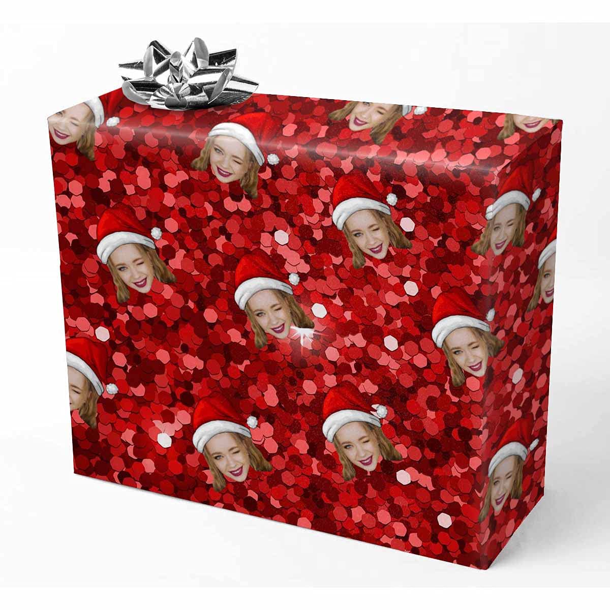 Custom Photo Wrapping Paper with Red Sparkle Background - Personalized Photo Gift Wrap 58