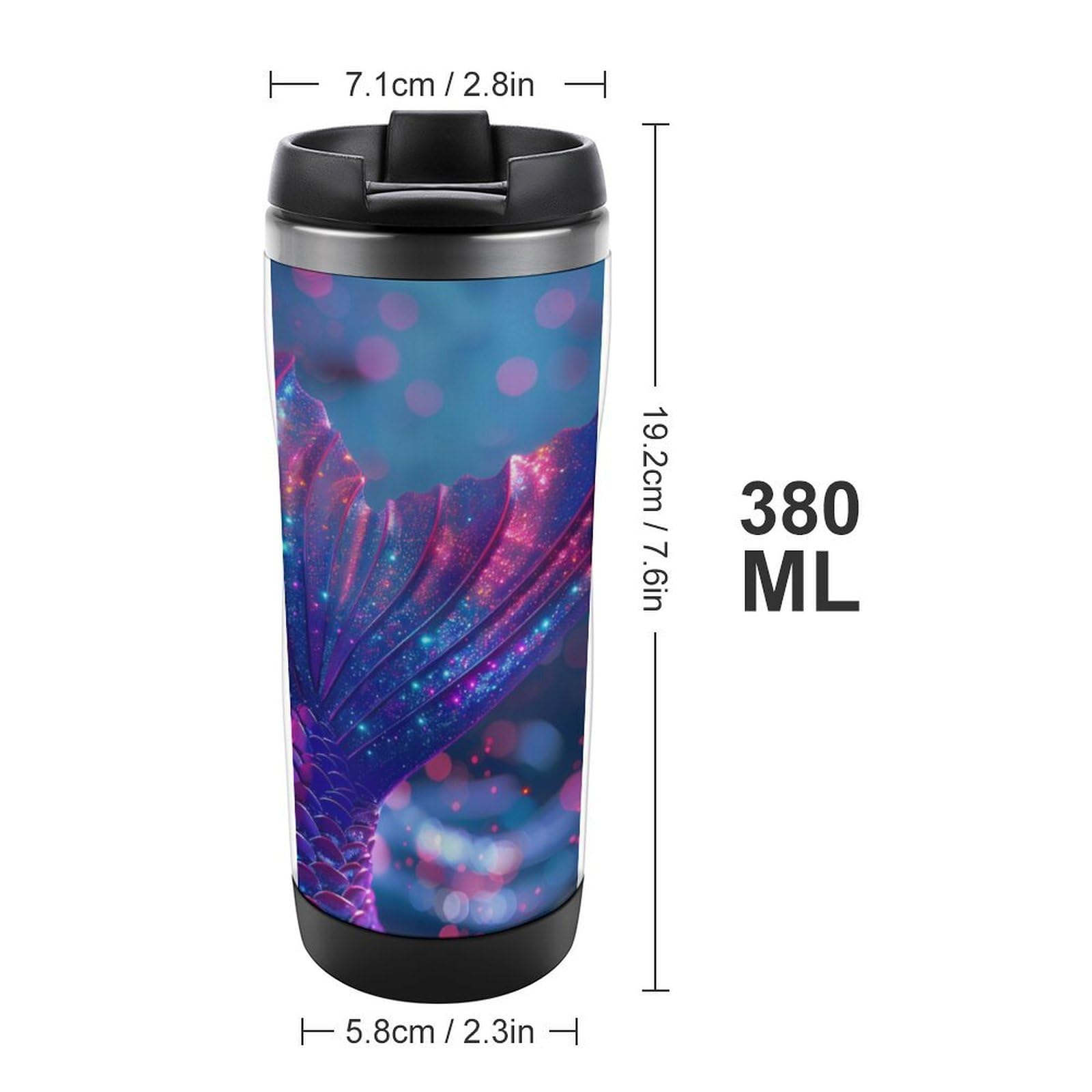 Mermaid Tail Print Stainless Steel Travel Mug - 20oz Insulated Tumbler for Coffee & Tea, Lightweight Leak-Proof Water Bottle - Perfect for Beach, Office & Outdoor Adventures