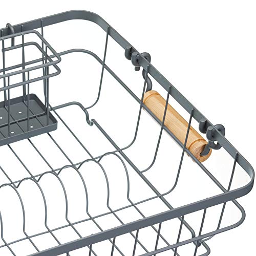 KitchenCrust Stainless Steel Dish Drying Rack with Utensil Holder - 18.5 x 14.2 Inch Grey Countertop Space Saver for Small Kitchens | Perfect for Drying Plates, Bowls, Cups & Silverware After Washing