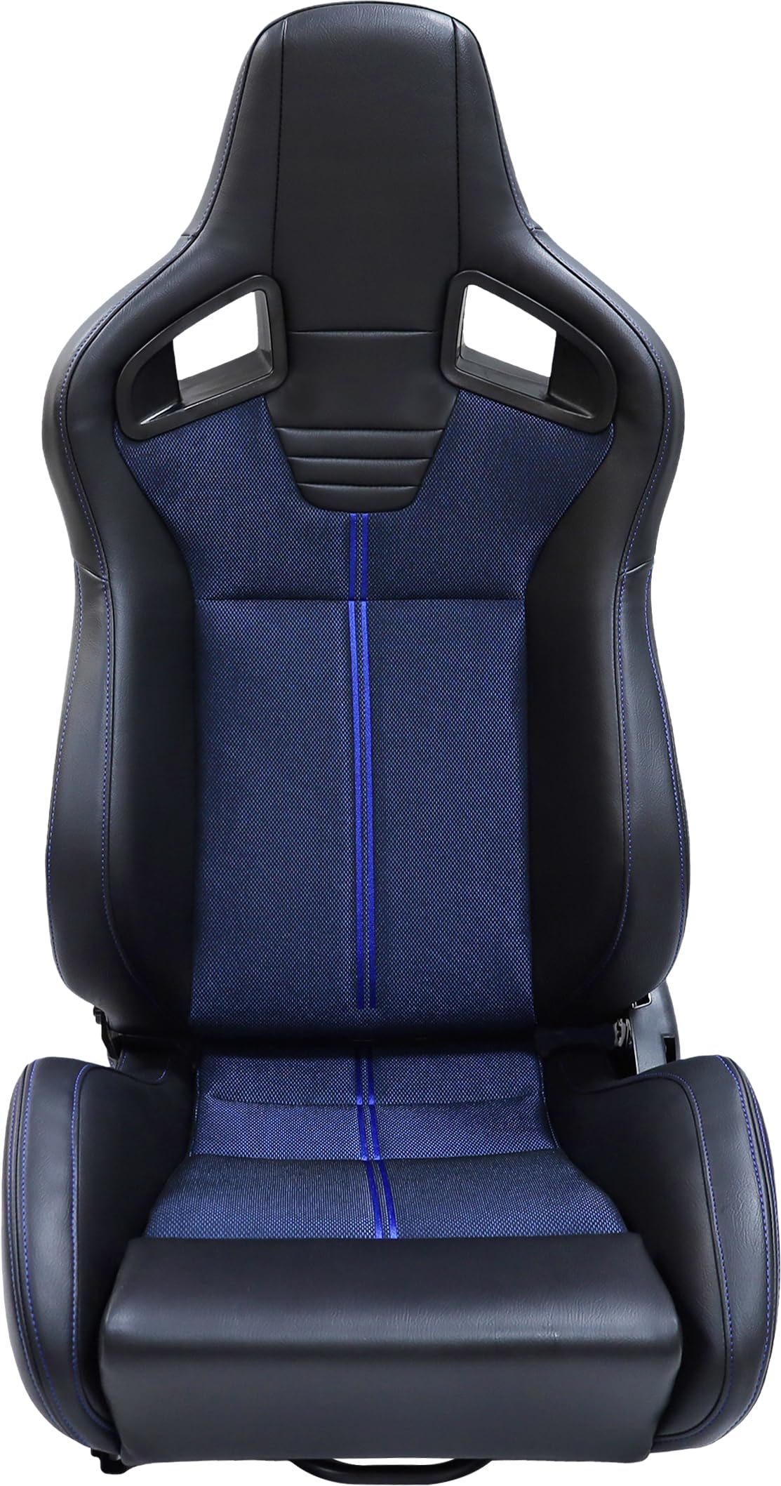 Universal V2 Series Racing Bucket Seats - Black PVC Leather & Blue Mesh Fabric, Reclinable with Double Slider (Seat Brackets Not Included) - Perfect for Sports Cars, Drifting & Track Racing