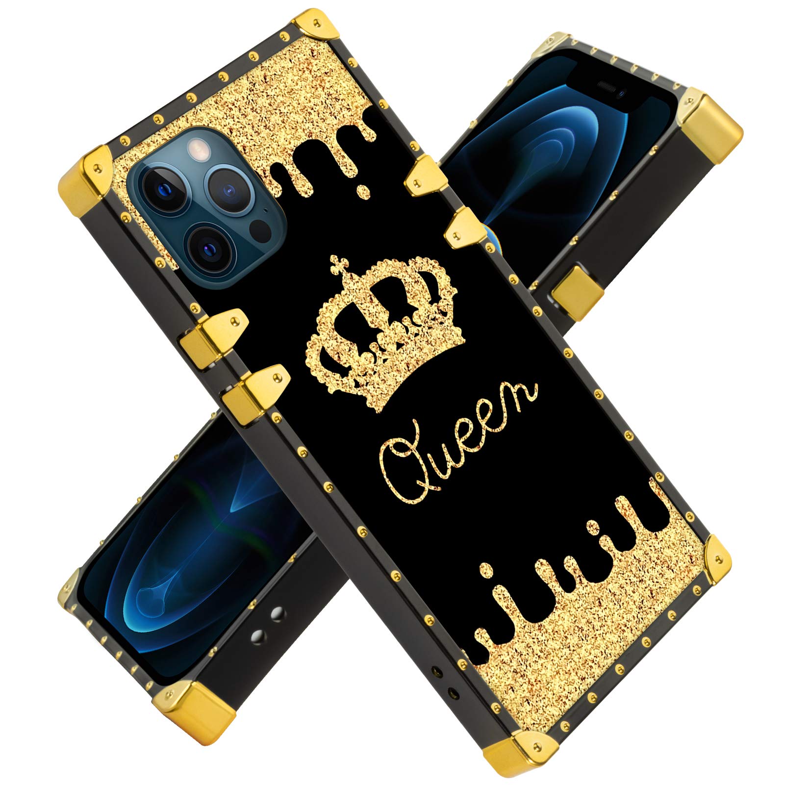 Luxury Golden Queen iPhone 12 & 12 Pro Case (6.1 Inch) - Stylish Retro Square Cover for Women | Perfect for Daily Use, Office & Special Occasions