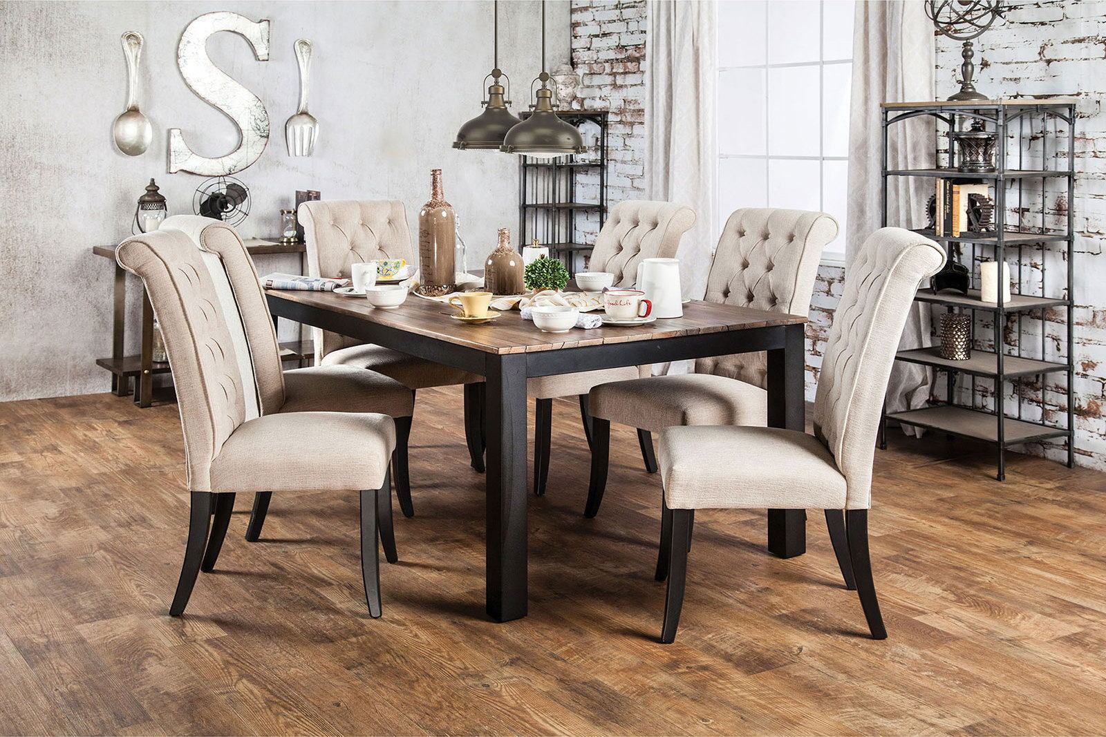 Contemporary Rustic Style Beige Fabric Upholstered Tufted Dining Chairs, Set of 2 - Perfect for Kitchen, Breakfast Nook & Farmhouse Dining Room Decor
