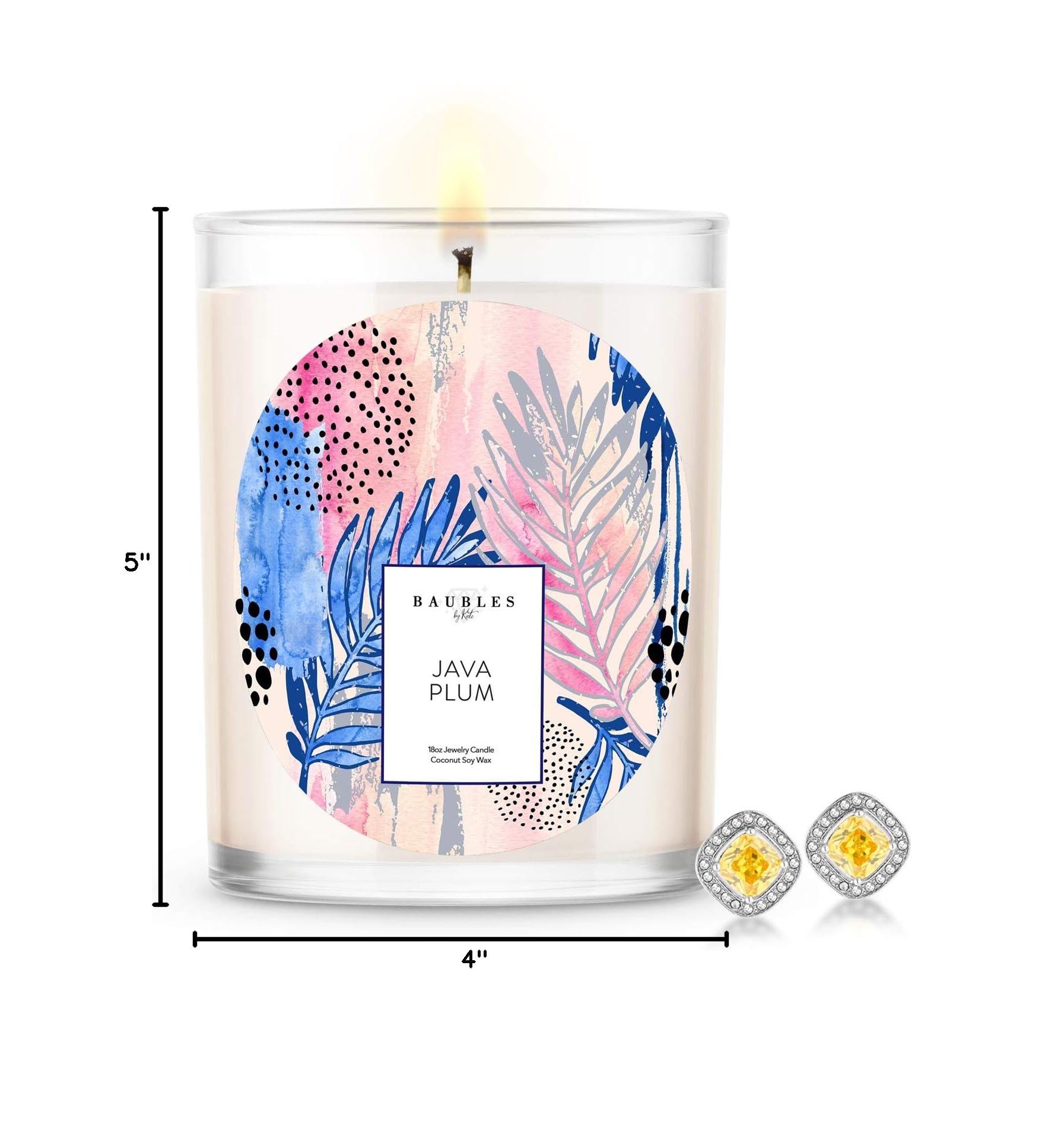 Baubles Java Plum Scented Premium Candle with Hidden Surprise Earring | 18 oz Large Soy Candle | Made in USA | Parrafin-Free | Perfect for Home Decor, Romantic Gifts & Self-Care Relaxation