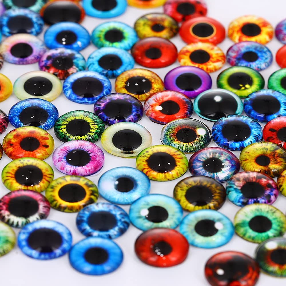 100PCS Dragon Eyes Glass Cabochons - 14MM Round Flat Back for DIY Jewelry Making, Clay Doll Sculptures, Craft Projects - Perfect for Fantasy Art, Cosplay Props, and Resin Decorations