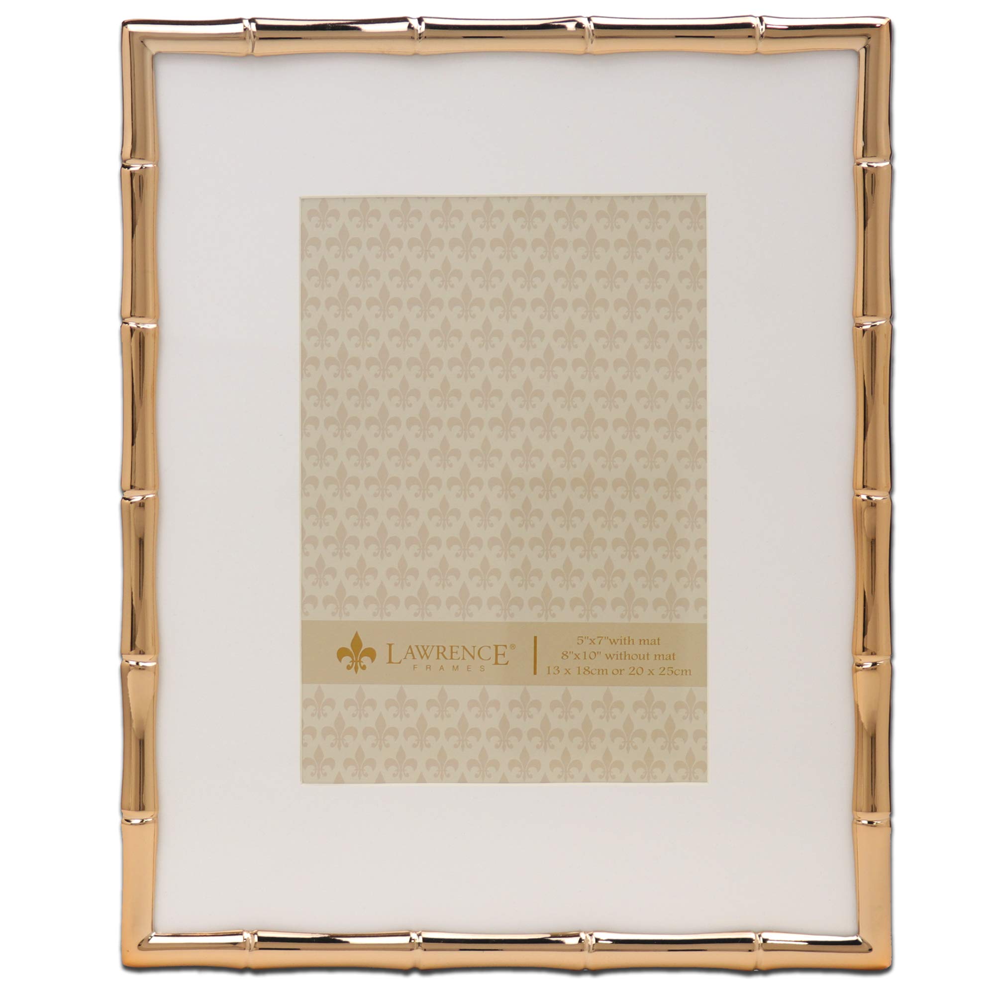 Lawrence Frames 8x10 Picture Frame with 5x7 Mat - Elegant Bamboo Design Metal Photo Frame in Gold | Perfect for Wall Decor, Tabletop Display, Home & Office Decorations