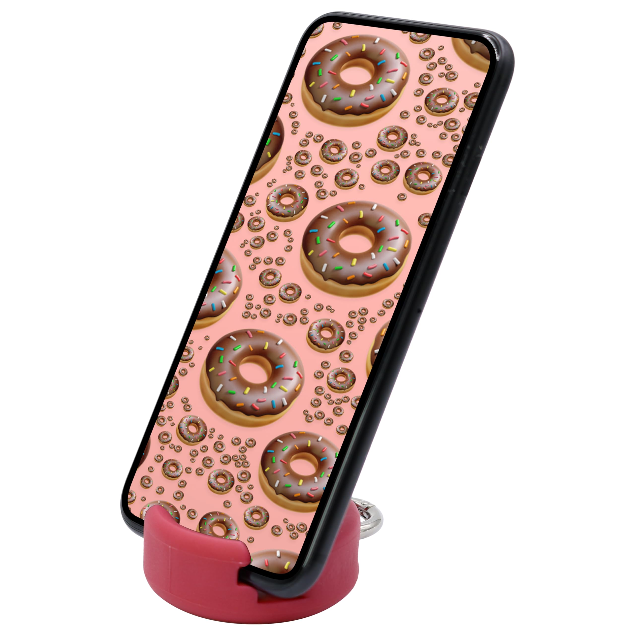 GoDonut Mini Portable Keychain Phone Stand - Universal Smartphone & iPad Mini Holder - Compact Desk & Travel Accessory for Office, Nightstand, Commuting - Red