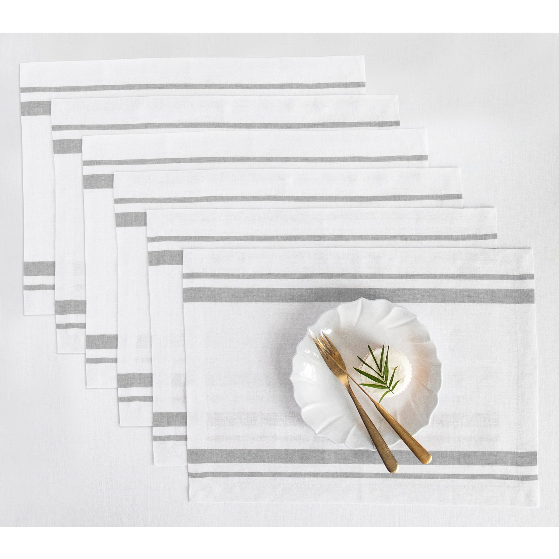 French Striped Placemats Set of 6 - Elegant Cotton Table Mats for Dining Room Decor - Perfect for Dinner Parties, Kitchen Tables & Home Decor