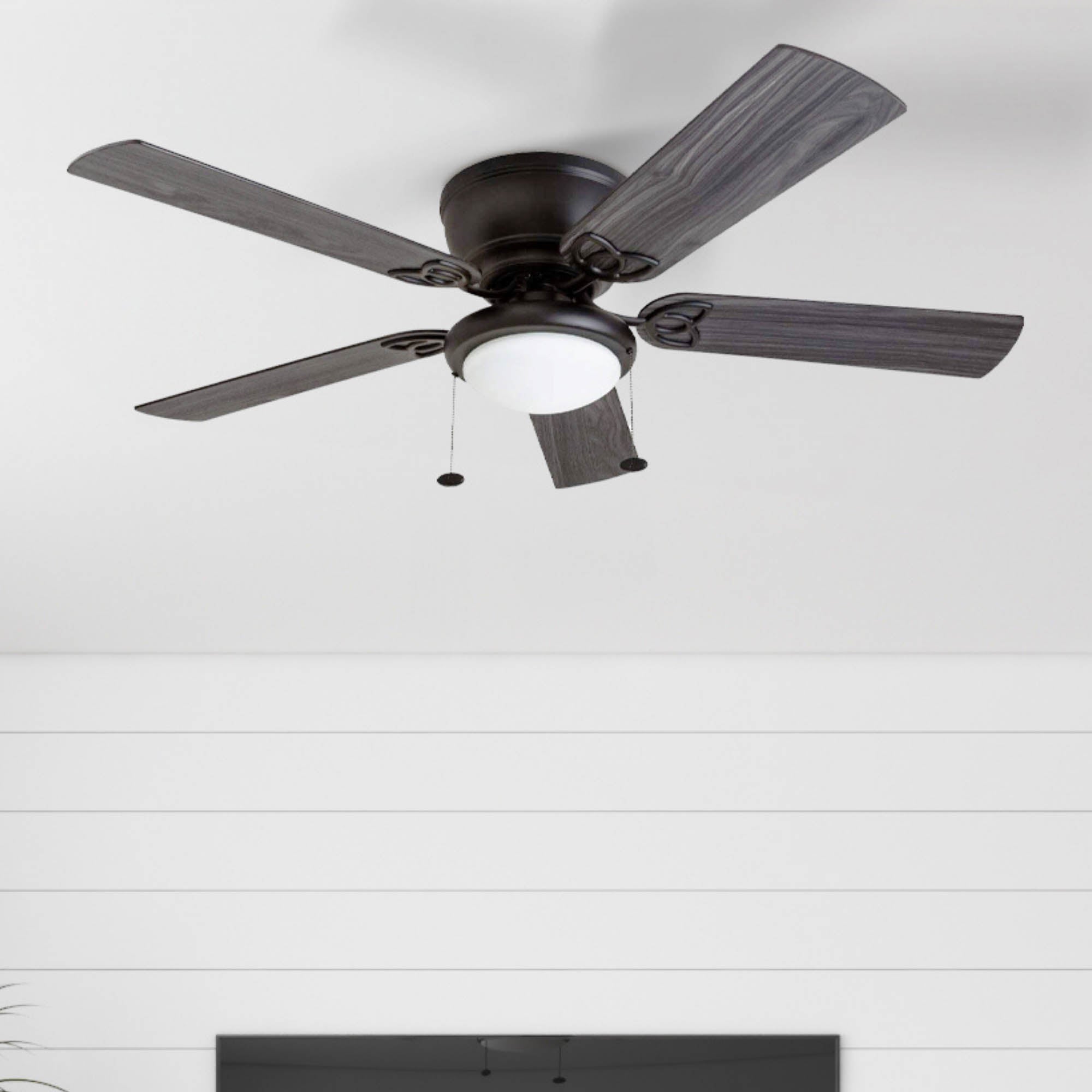 52 Inch Benton Matte Black Ceiling Fan with Pull Chain - Energy Efficient Indoor/Outdoor Fan for Living Room, Bedroom, or Patio