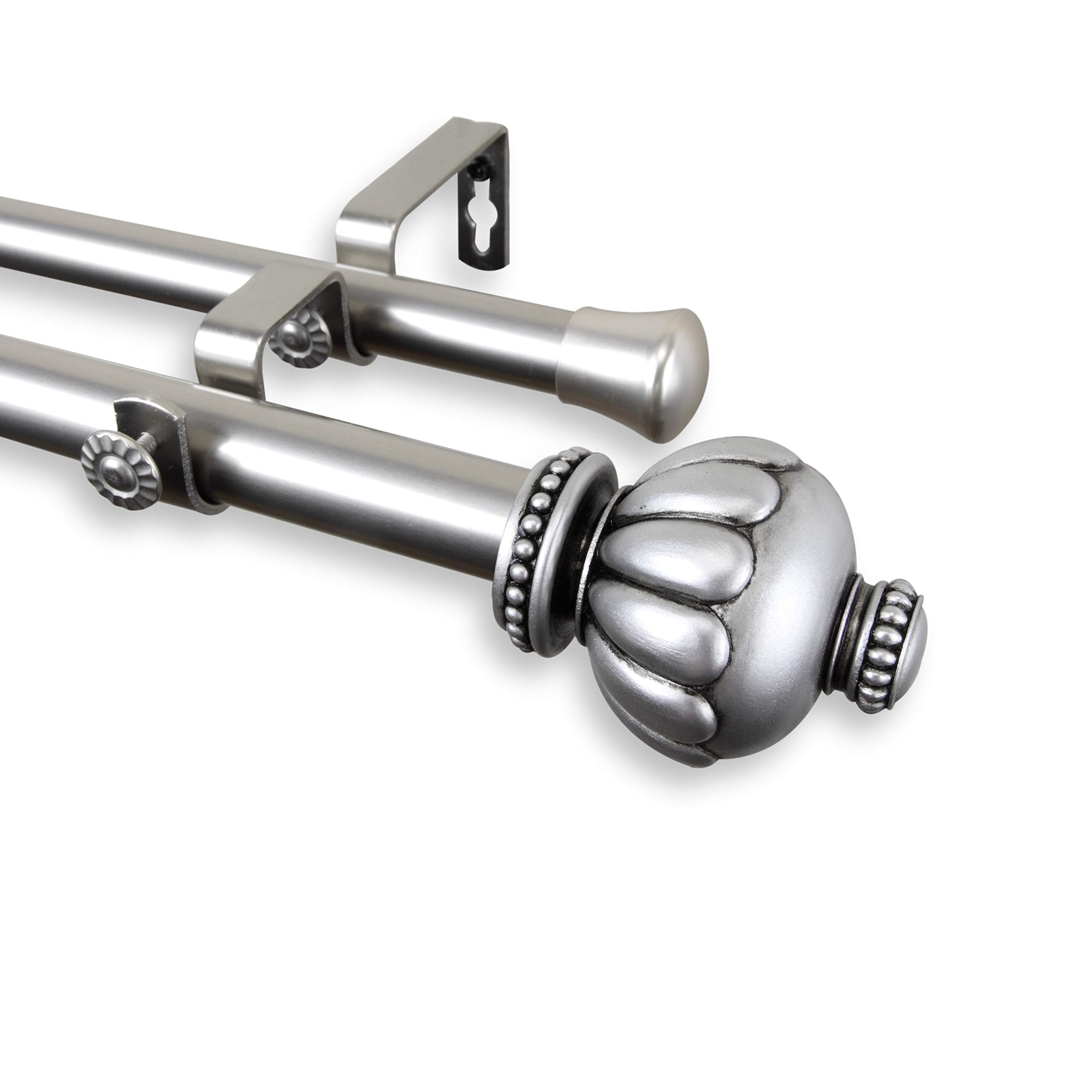 Rod Desyne 1 Inch Manhattan Double Curtain Rod - Adjustable 66 to 120 Inches - Satin Nickel Finish - Perfect for Living Room, Bedroom & Window Treatments