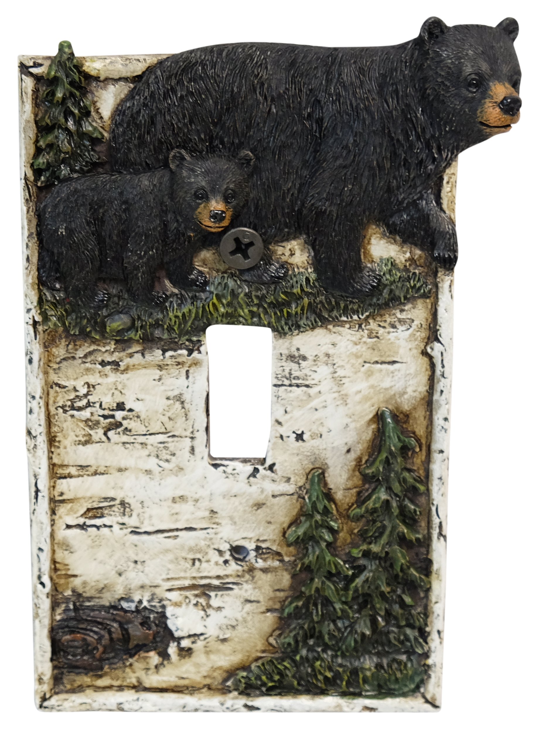 LL Home Bear ON Birch Single Switch Cover Plate - Rustic Wood Wall Decor for Living Room, Bedroom, and Nursery (Light Switch Cover)