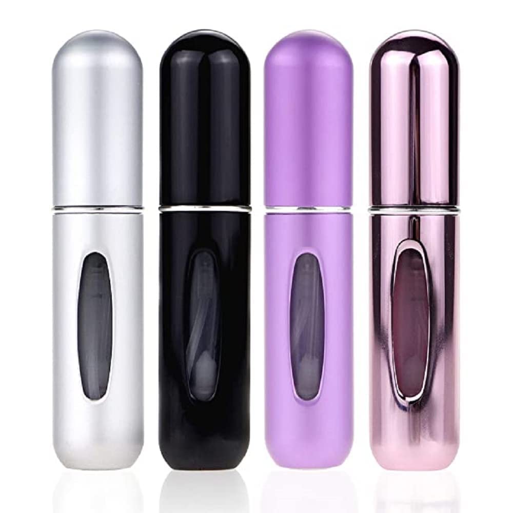 BESTAQUA 5ml Portable Mini Refillable Perfume Atomizer Bottle - 4 Pack Travel Perfume Spray Set for Women & Men, Leak-Proof Scent Pump Case for Purse, Gym Bag, Office & Vacation Travel Accessories