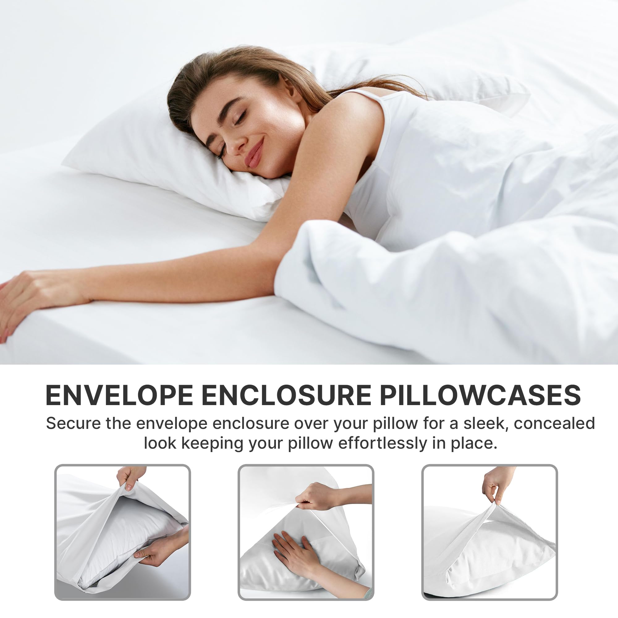 CGK Unlimited Queen Size Lavender Pillow Cover Set of 4 - Soft Premium Microfiber Pillowcases (20x40, 20x36 & 20x48 Inch) for Bedroom, Guest Room & Hotel - Machine Washable Hypoallergenic Bedding Accessories