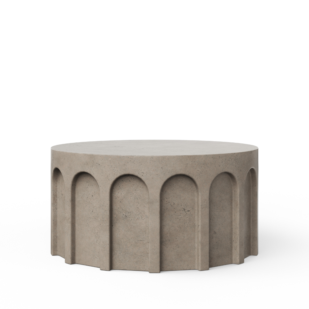 Atlas Outdoor Concrete Round Coffee Table - Durable Weatherproof Patio Furniture for Garden, Poolside, and Backyard Relaxation