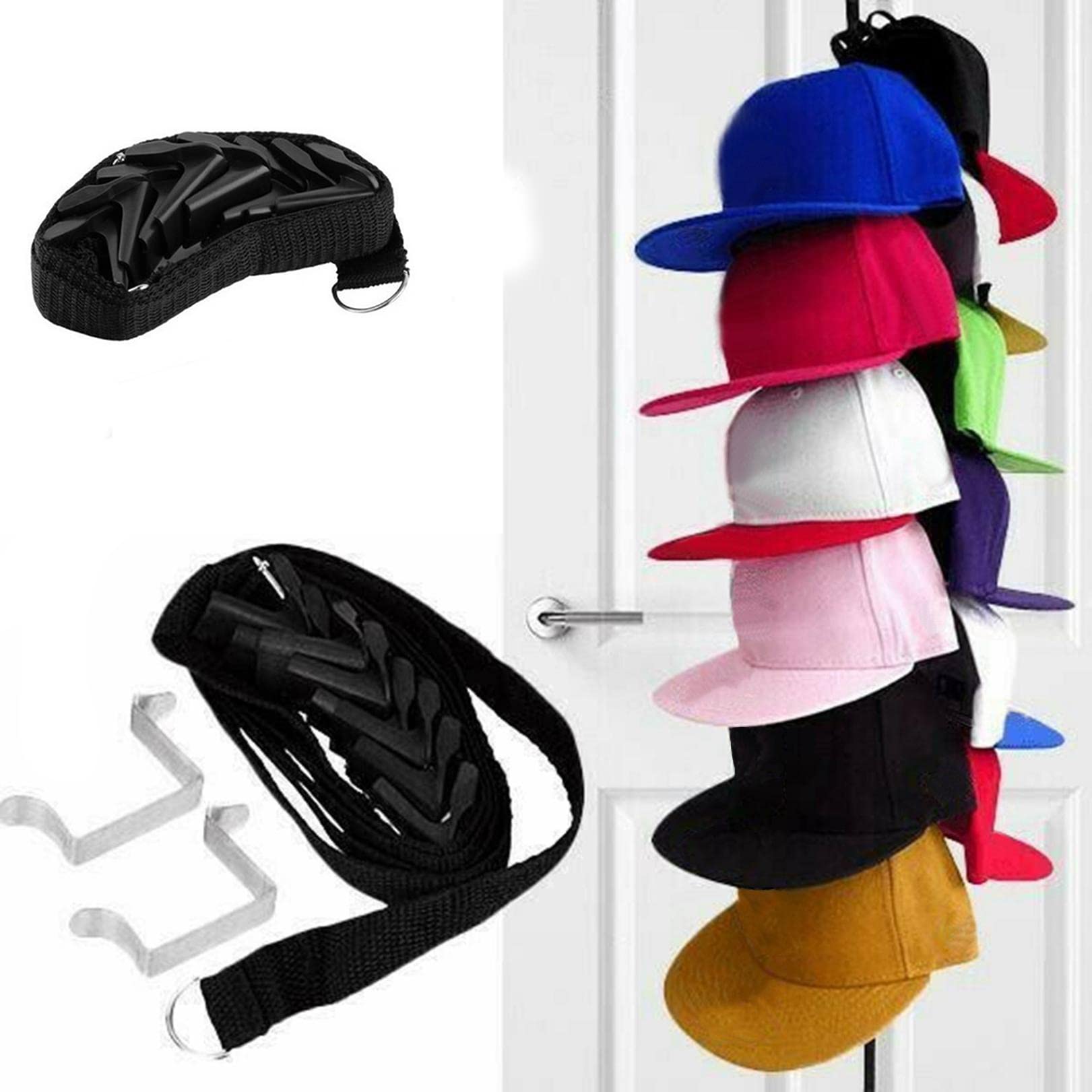 Adjustable No-Drill Door Hook Rack - Space Saving Closet Organizer for Hats, Caps, Scarves & Accessories - Perfect for Bedroom, Bathroom, or Dorm Organization (Black)