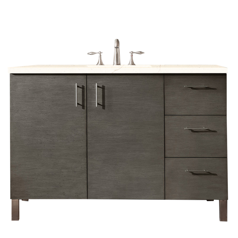 Metropolitan 48 Inch Single Bathroom Vanity with Eternal Marfil Quartz Top in Silver Oak - Perfect for Modern Master Bathrooms and Powder Rooms