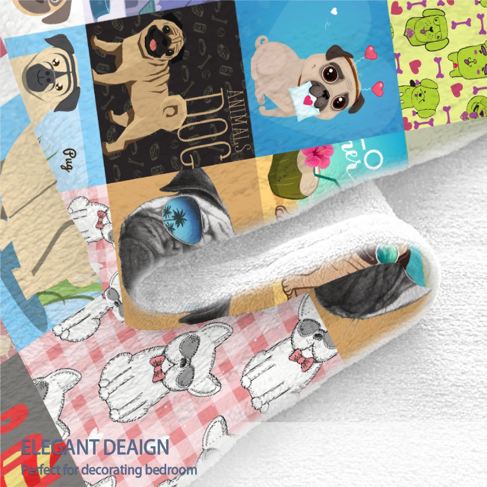 **Soft Cozy Flannel Pug Dog Pattern Throw Blanket - 120