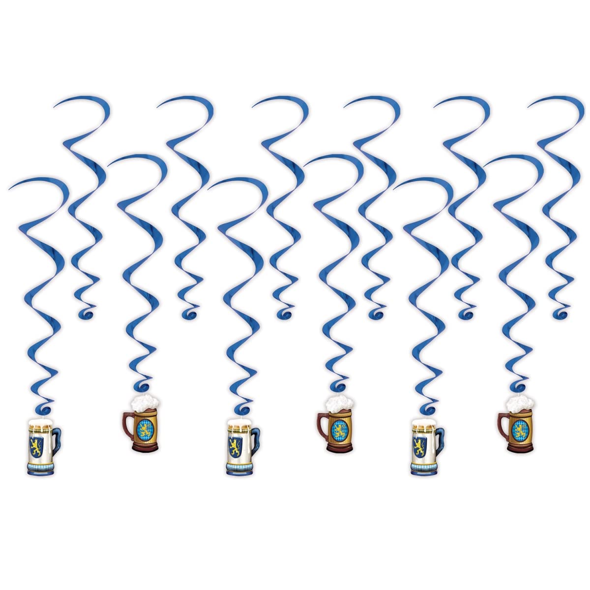 Beistle Oktoberfest Beer Mugs with Hanging Swirls - Set of 12 (1 Pack) - Perfect for German Themed Parties, Beer Festivals & Oktoberfest Decorations