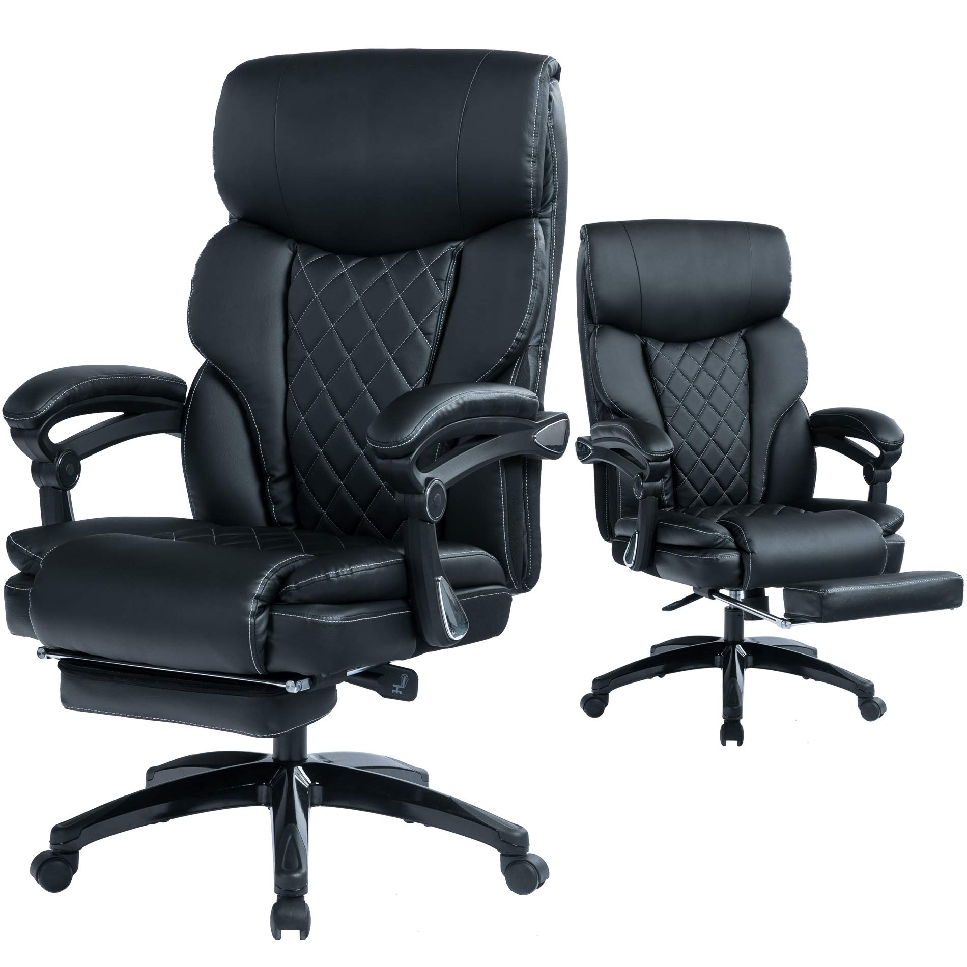 Kasorix Big and Tall Executive Office Chair with Footrest - Adjustable Bonded PU Leather Desk Chair with Wheels & Arms - Perfect for Home Office, Gaming, and Conference Rooms