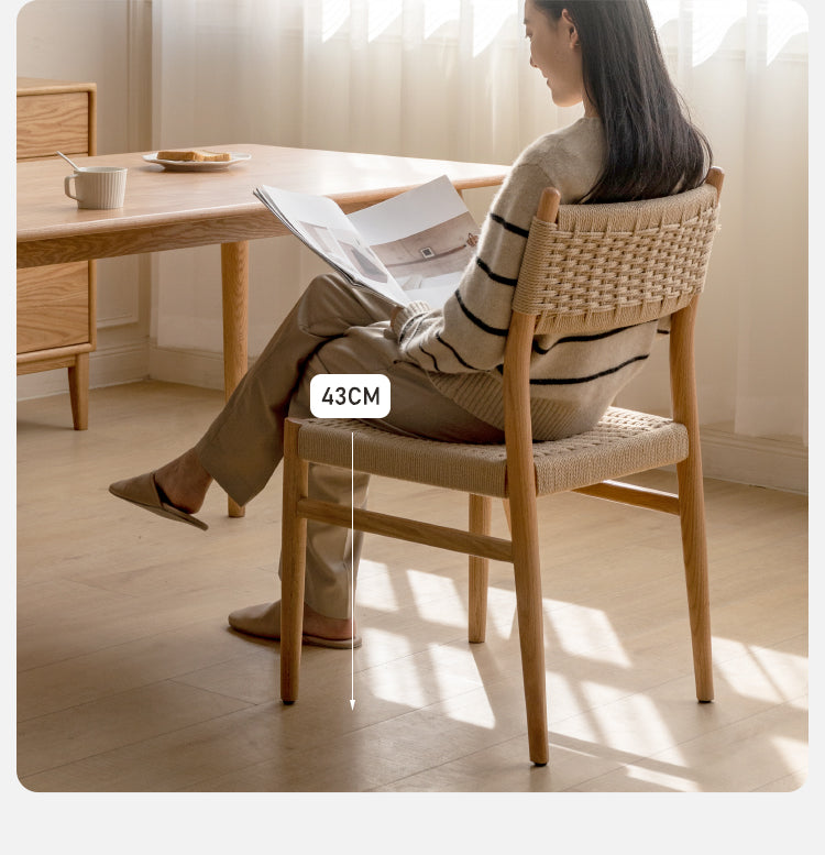 Solid Oak & Cherry Wood Rope Dining Chair - Rustic Farmhouse Style for Kitchen, Dining Room, and Outdoor Patio Seating