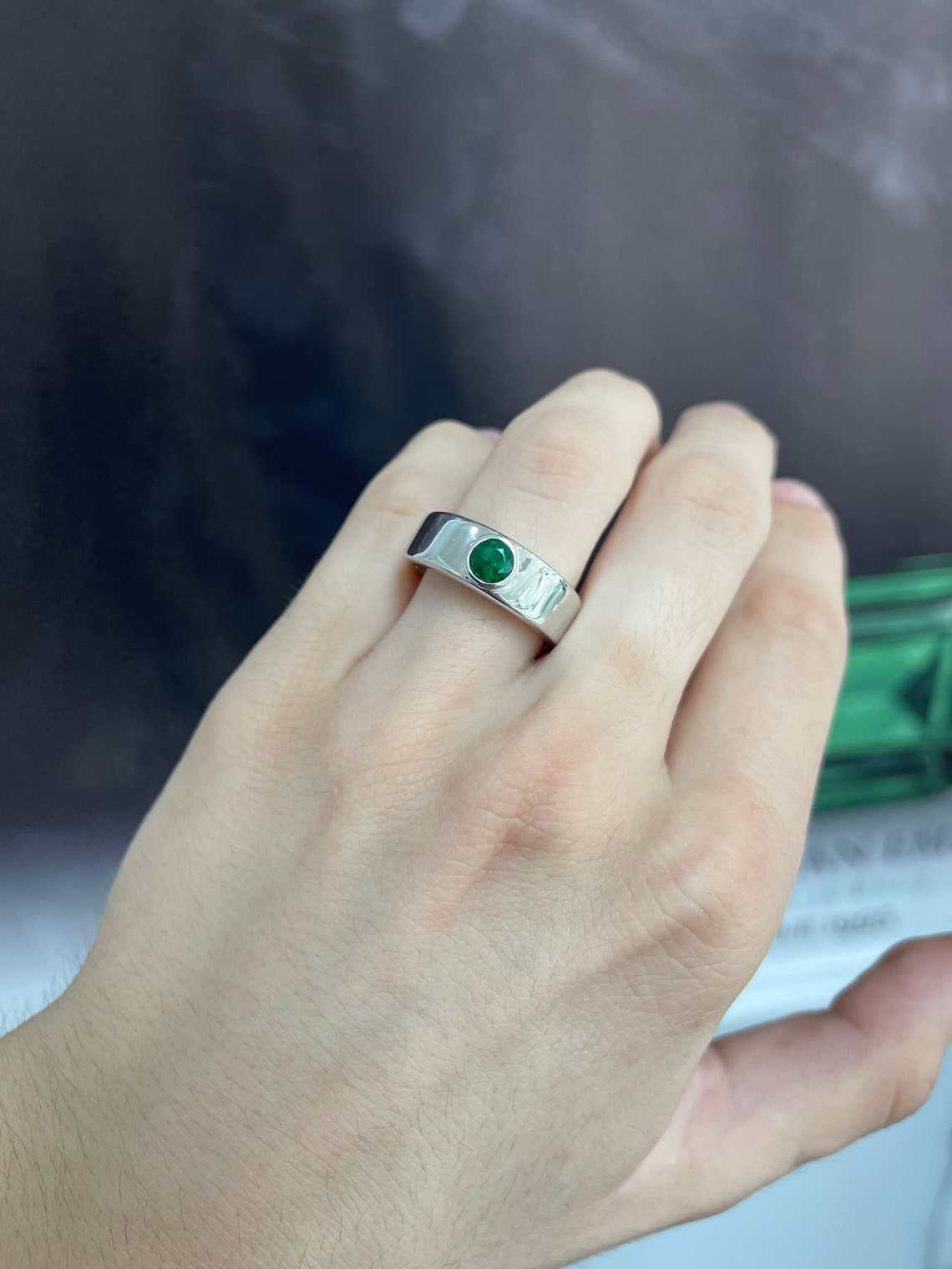 0.70 Carat Natural Colombian Emerald Bezel Set Men's Wedding Ring in 14K Gold - Perfect for Engagement, Anniversary & Special Occasion Gifts