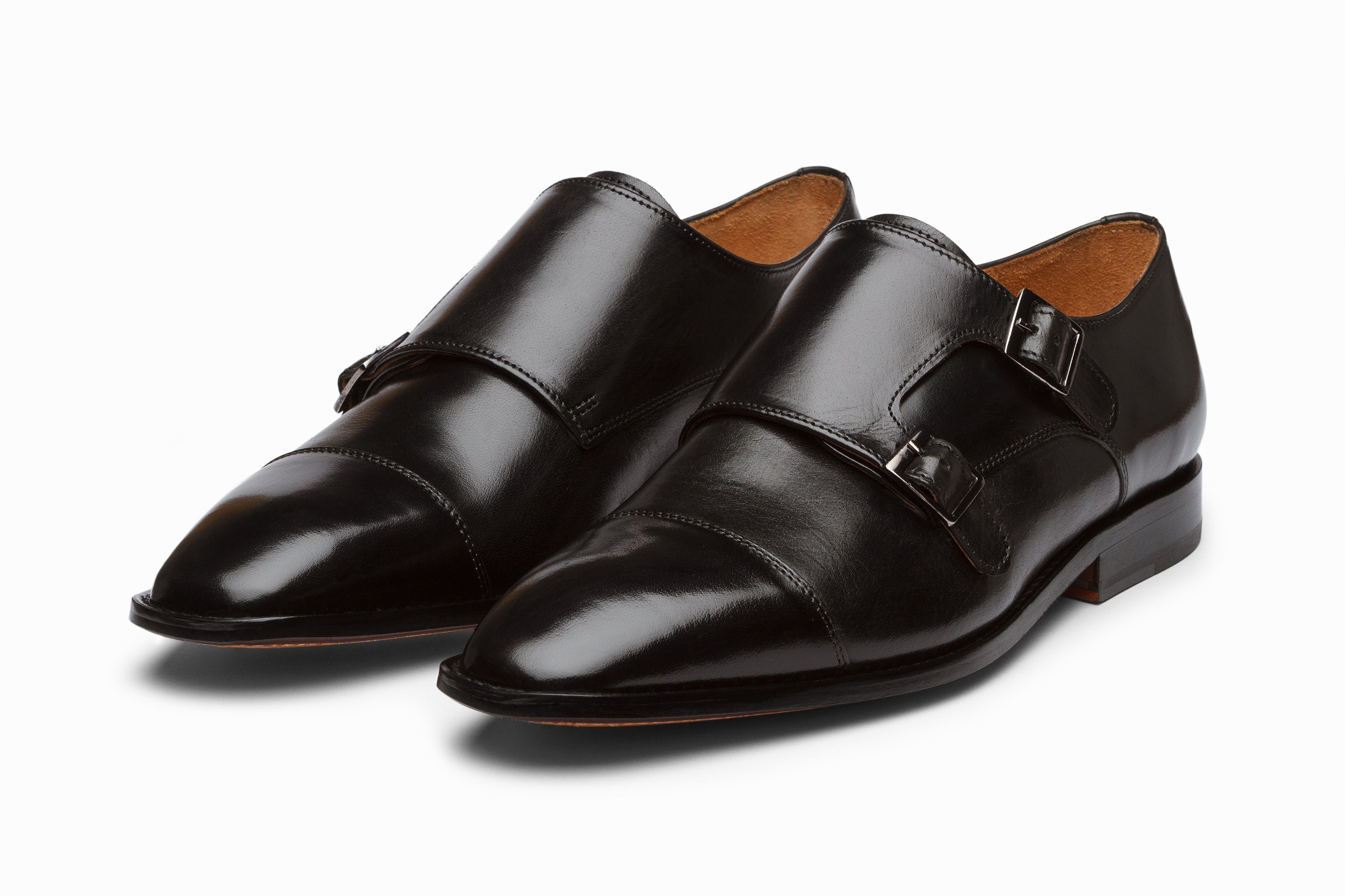 Premium Men's Double Monkstrap Dress Shoes - Classic Black Leather for Business & Formal Occasions