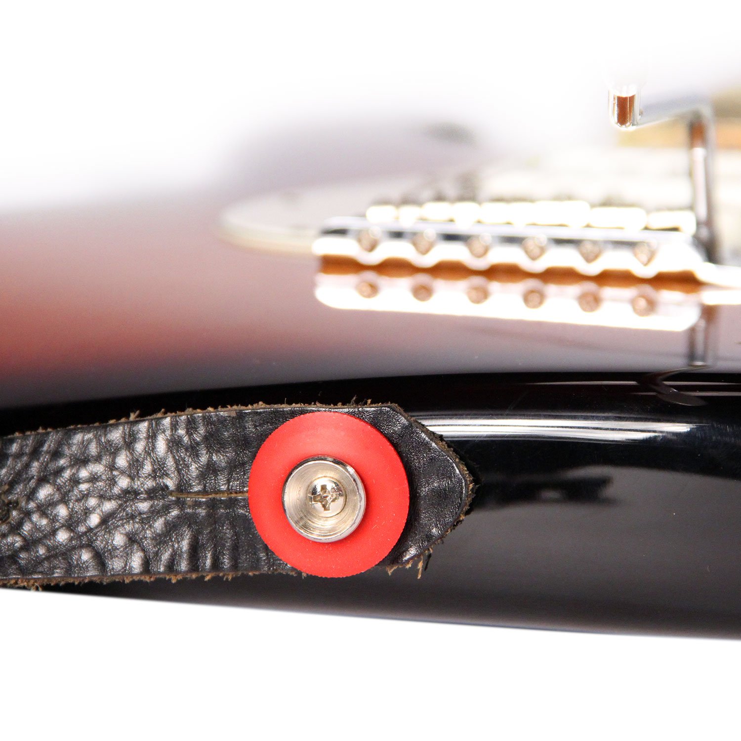 Premium Guitar Strap Locks (2 Pairs) - Secure Red Strap Buttons for Electric/Acoustic Guitar, Bass - Prevent Accidental Drops During Performances & Practice