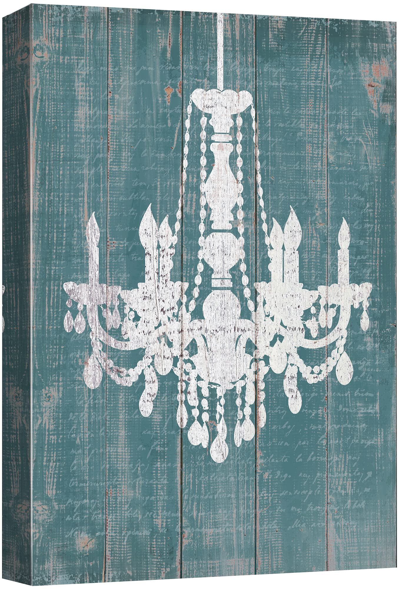 Wall26 Canvas Print - White Chandelier Silhouette on Blue Wood Panels Modern Art | Digital Wall Decor for Living Room, Bedroom, Office | 32x48 Inch Framed Ready-to-Hang Artwork | Creates Calming Atmosphere for Home & Workspace
