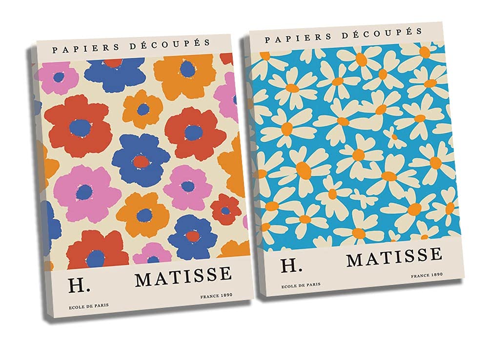 Henri Matisse Canvas Wall Art - 2 Piece Modern Framed Prints (16x22 Inches, 40x56cm) for Living Room & Bedroom Decor - Ready to Hang Abstract Paintings for Home & Office Wall Decoration