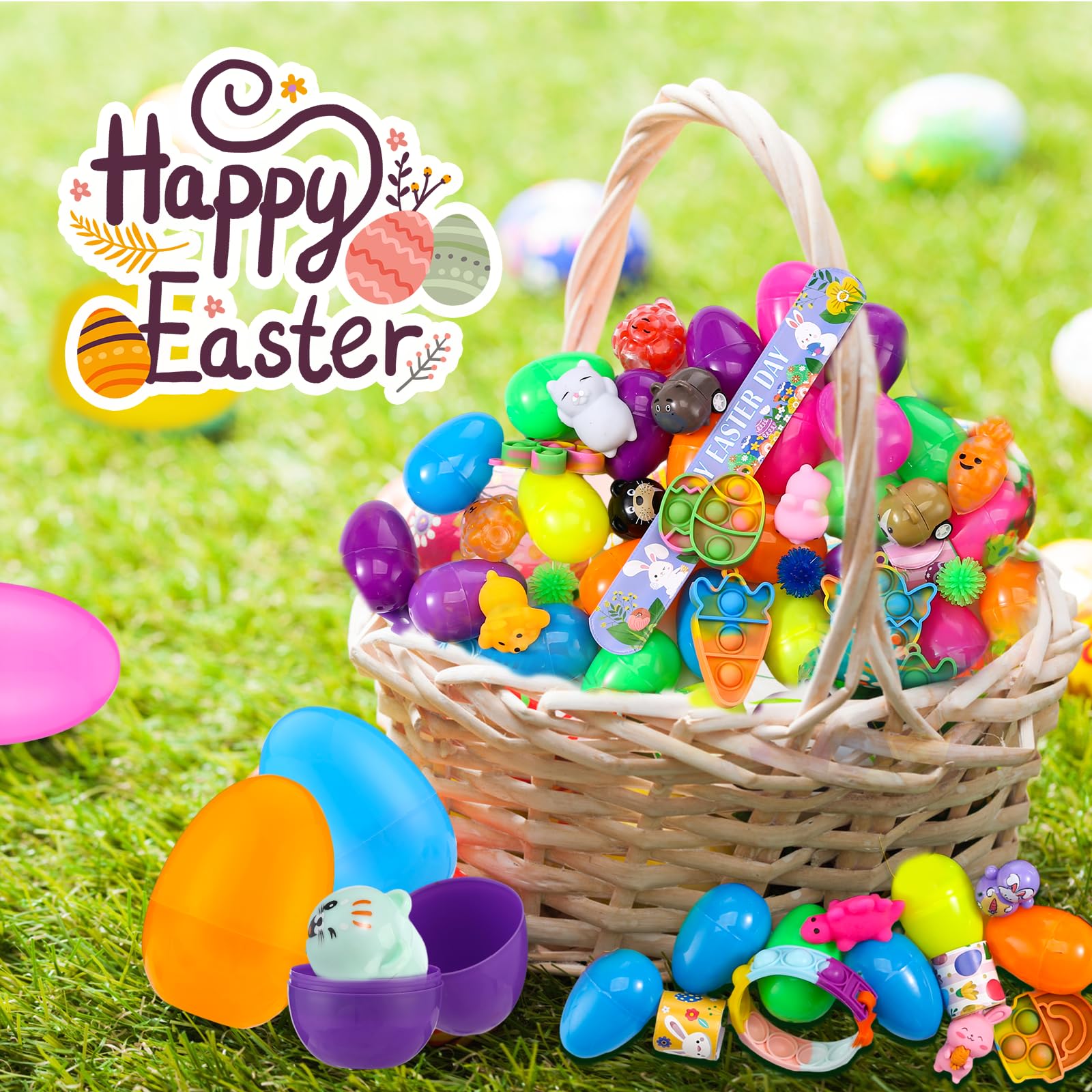 90 PCS Easter Egg Fillers with Surprise Toys Inside - Easter Egg Hunt Basket Stuffers, Party Favors, Fidget Toys Assortment for Kids - Perfect for Easter Celebrations, Birthday Parties & Classroom Rewards