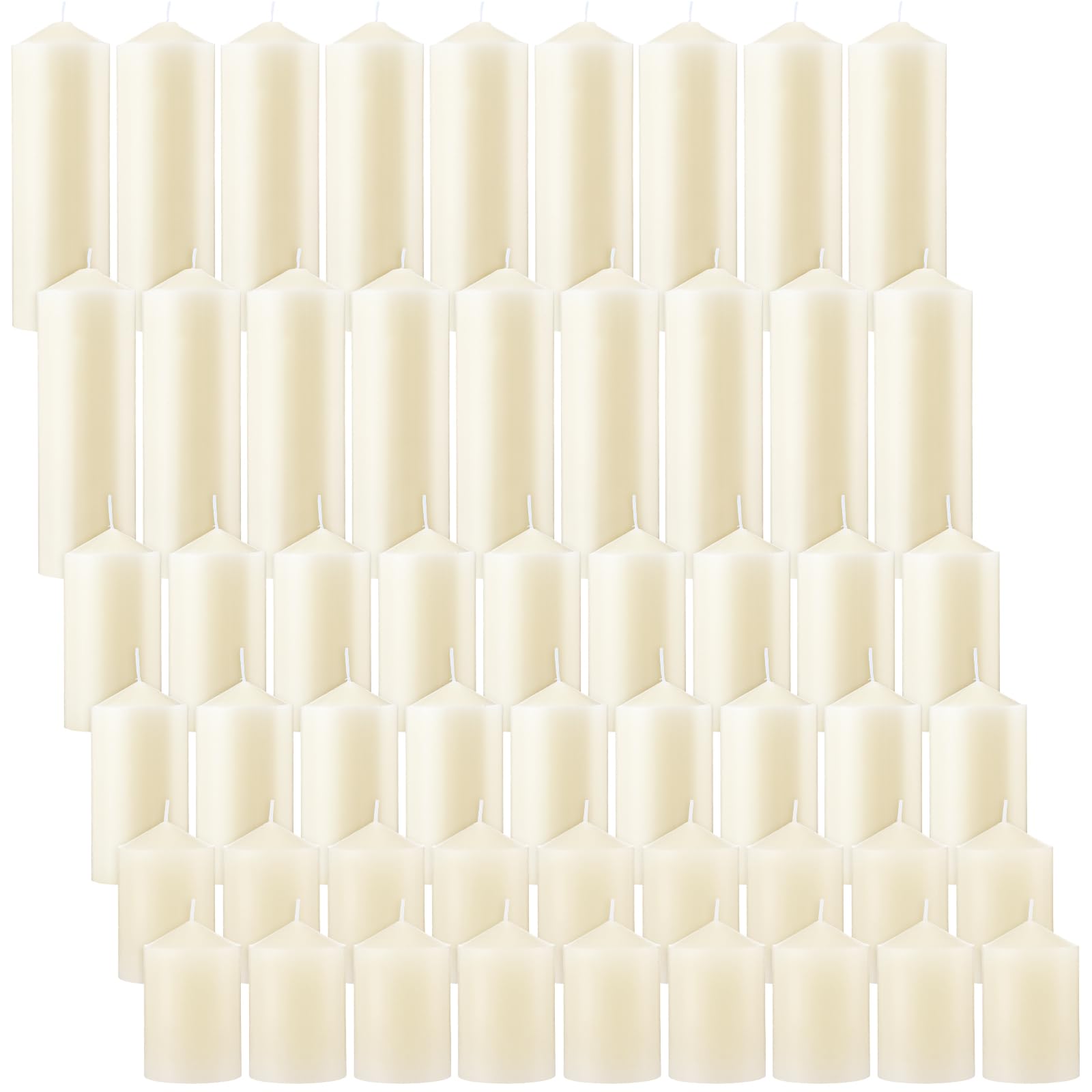 MTLEE 54-Pack Ivory Unscented Dripless Pillar Candles - Smokeless Fireplace Candles Bulk Set (2x3