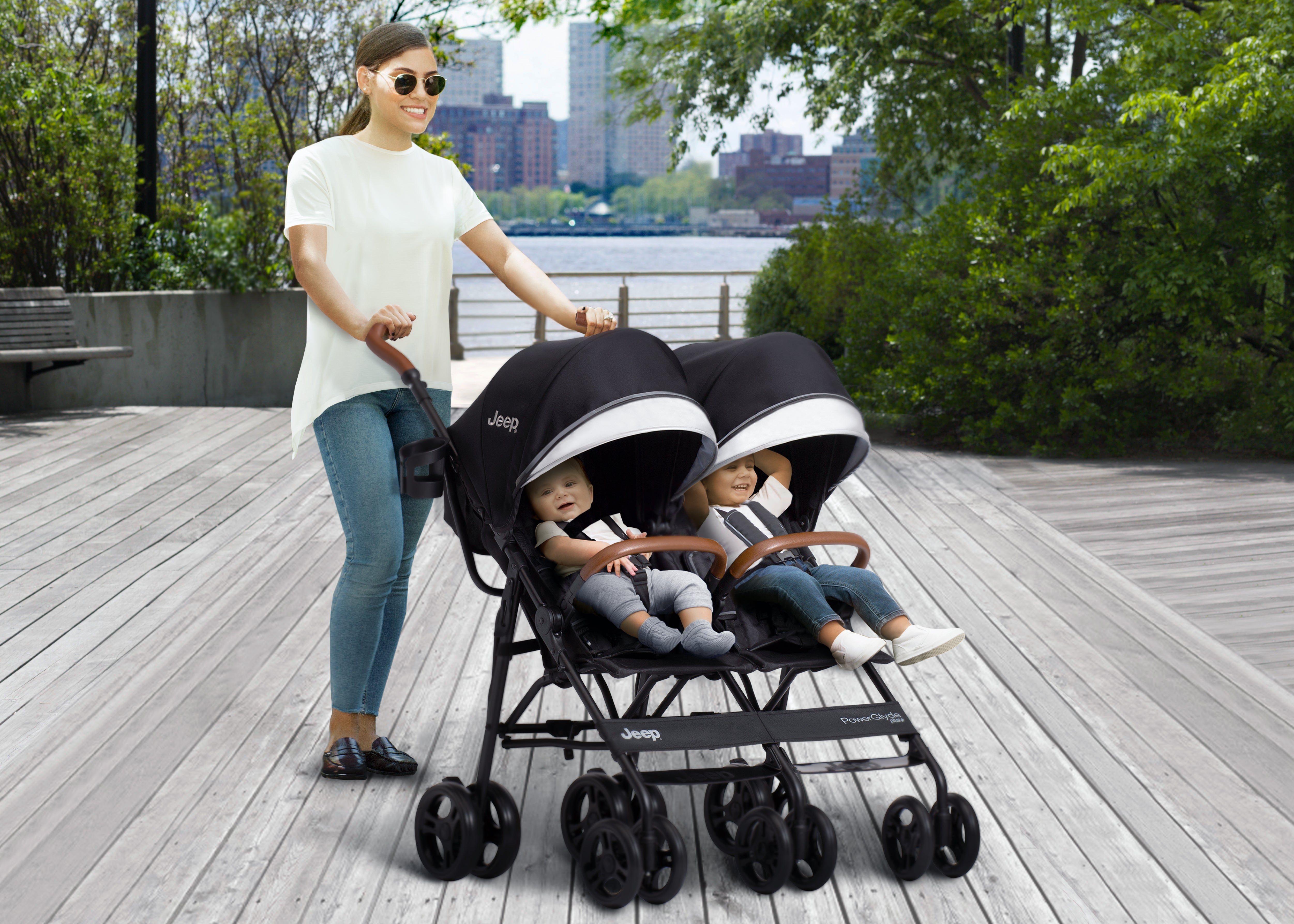 PowerGlyde Plus Side by Side Double Stroller - Lightweight Compact Baby Stroller for Twins & Toddlers - Perfect for Shopping, Travel & Outdoor Adventures
