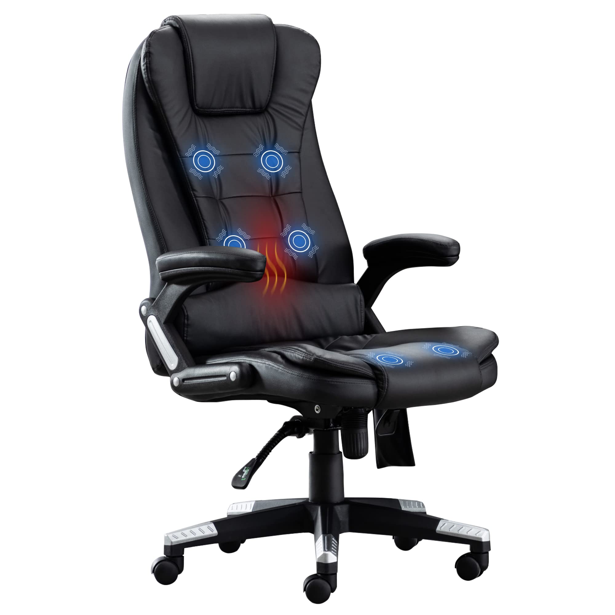 Premium Ergonomic Executive Office Chair - Heavy Duty Big & Tall Massage Chair with Adjustable Height & Recline, 100% PU Leather - Supports 330 lbs - Perfect for Home Office, Gaming & Workspaces