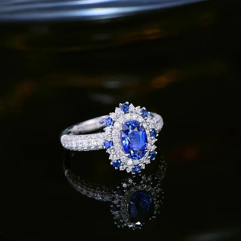 1.57ct Natural Sapphire & Diamond Halo Engagement Ring in 18K White Gold - Perfect for Proposals, Weddings & Anniversary Gifts
